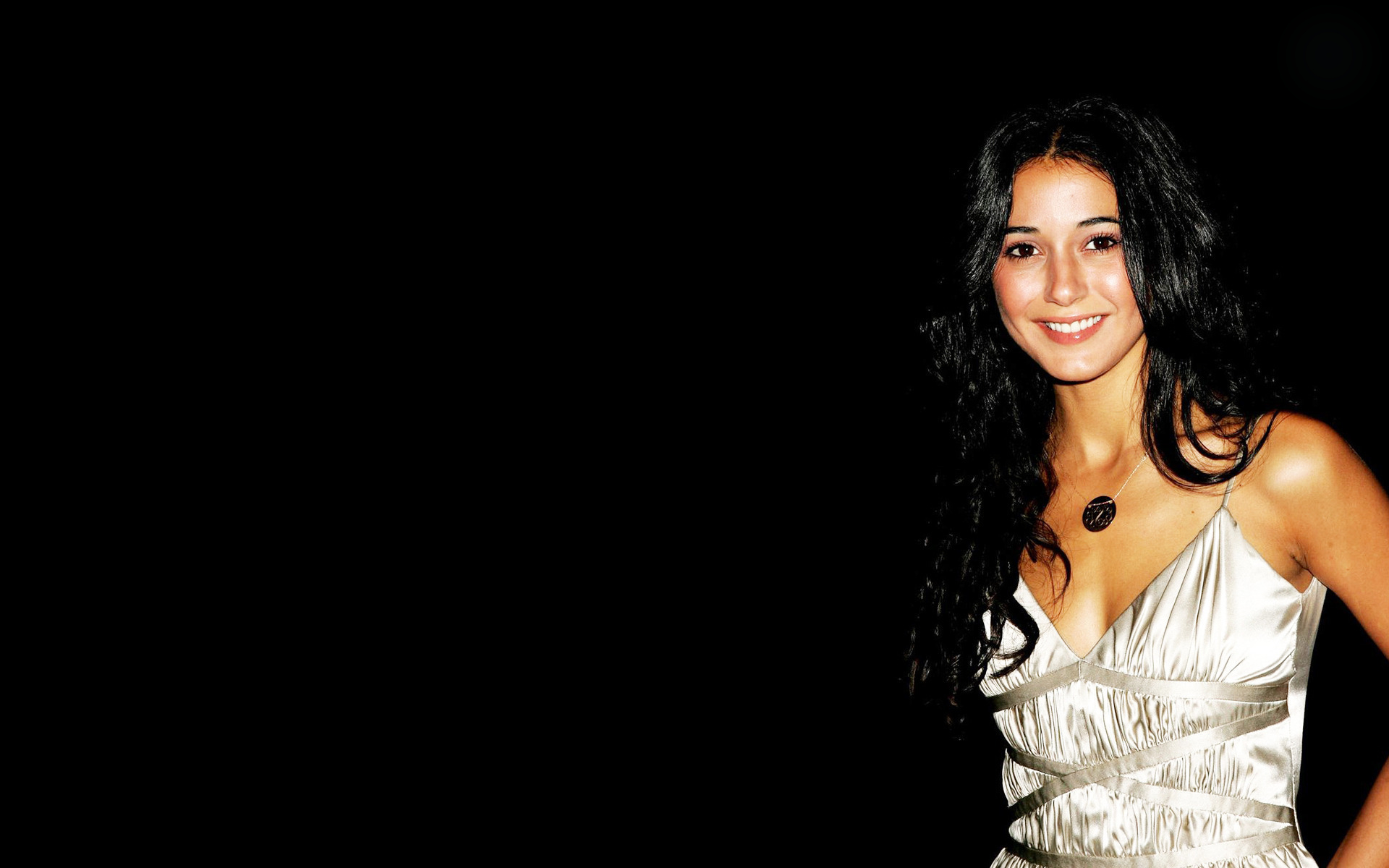 Emmanuelle Chriqui in a silver dress HD Wallpaper