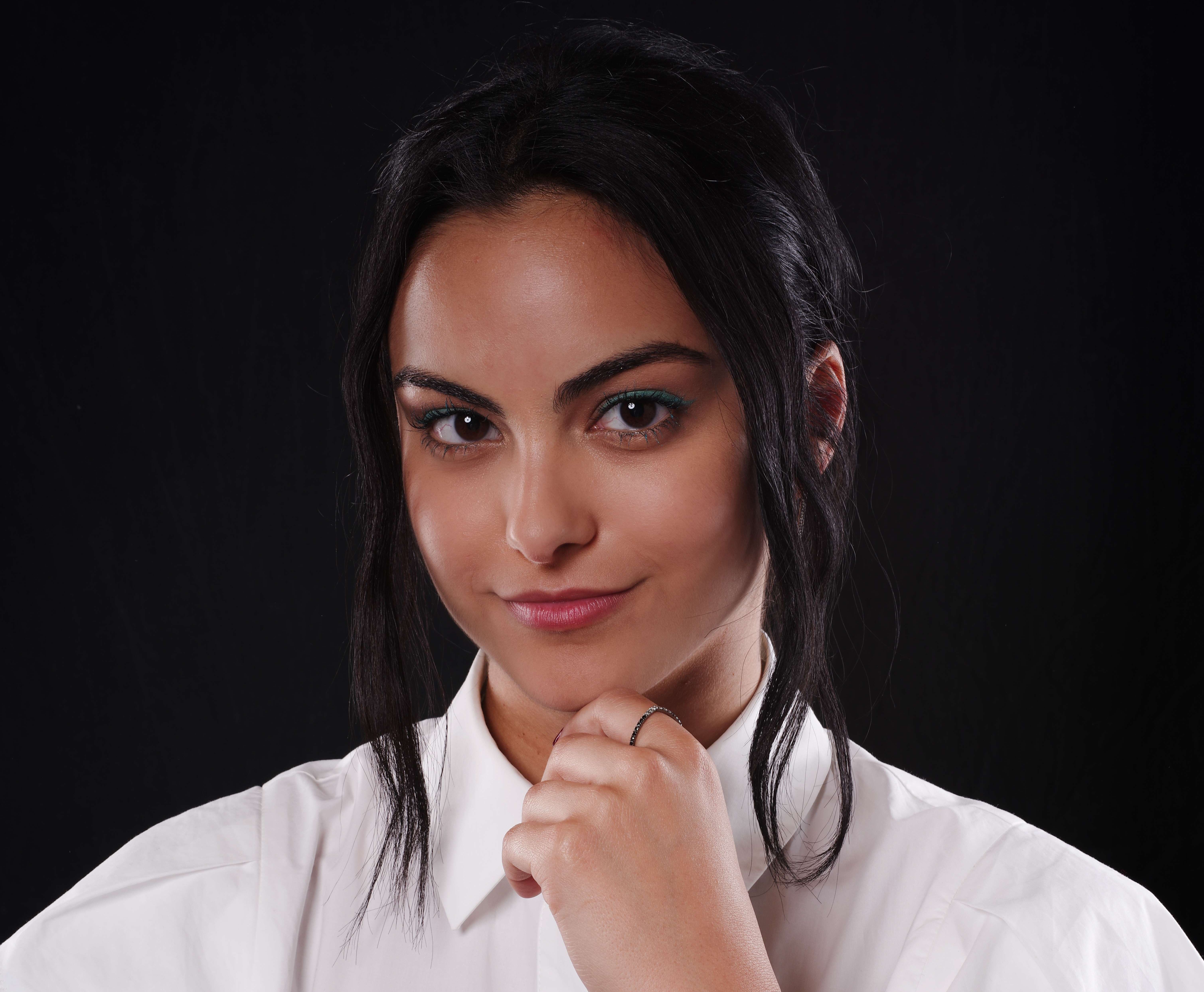 Confident Camila Mendes in White Shirt HD Wallpaper