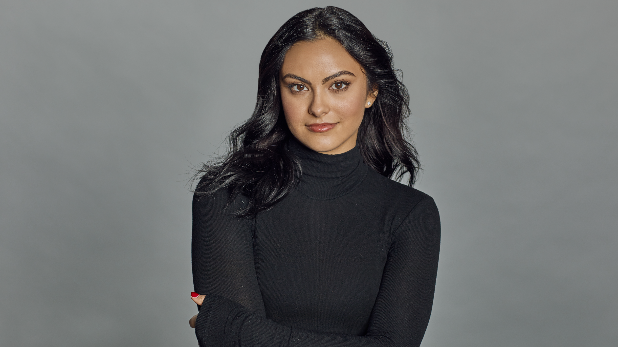 Camila Mendes Confident Woman in Black Turtleneck HD Wallpaper