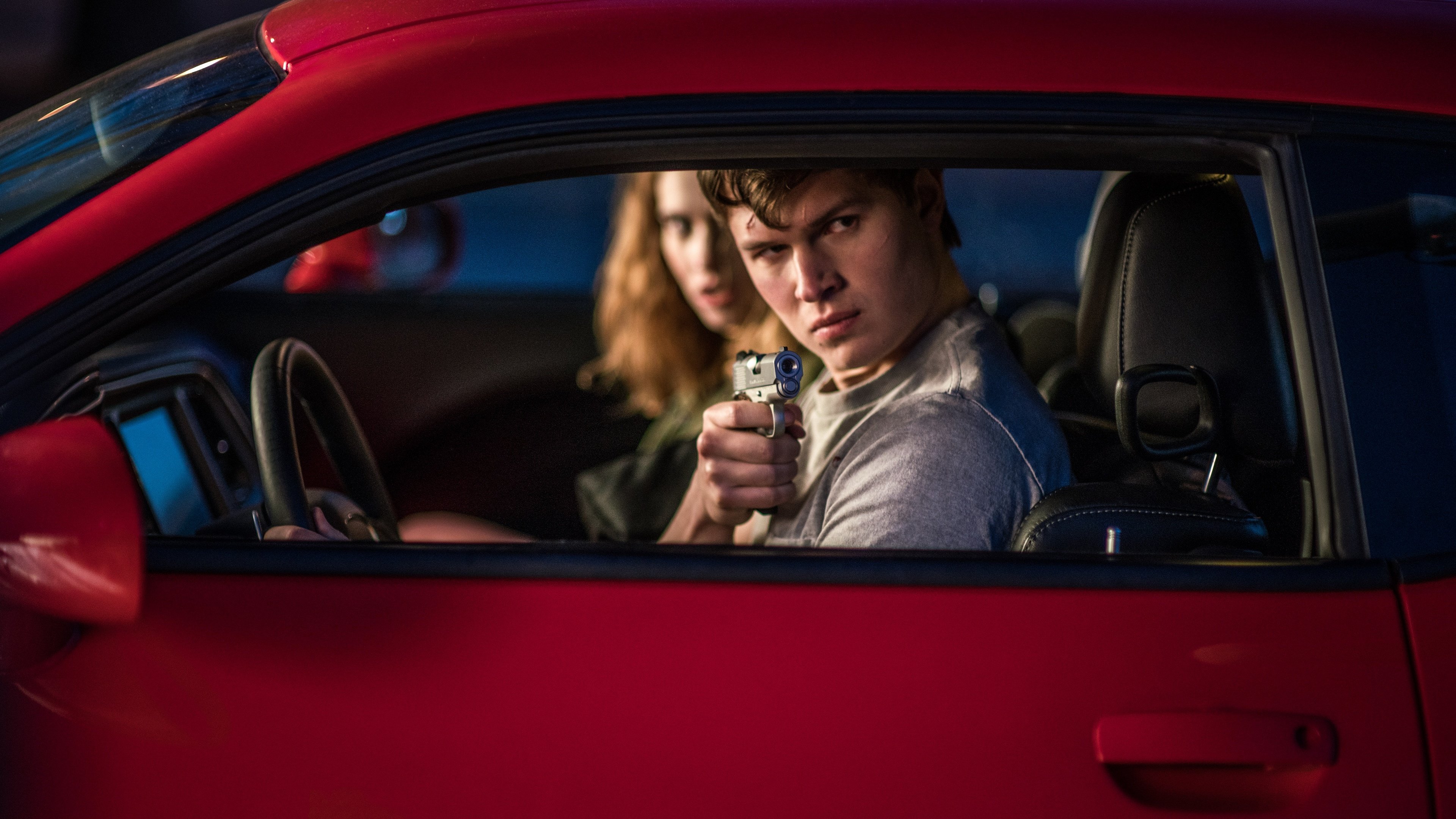 Baby Driver Ansel Elgort and Lily James in car HD Wallpaper