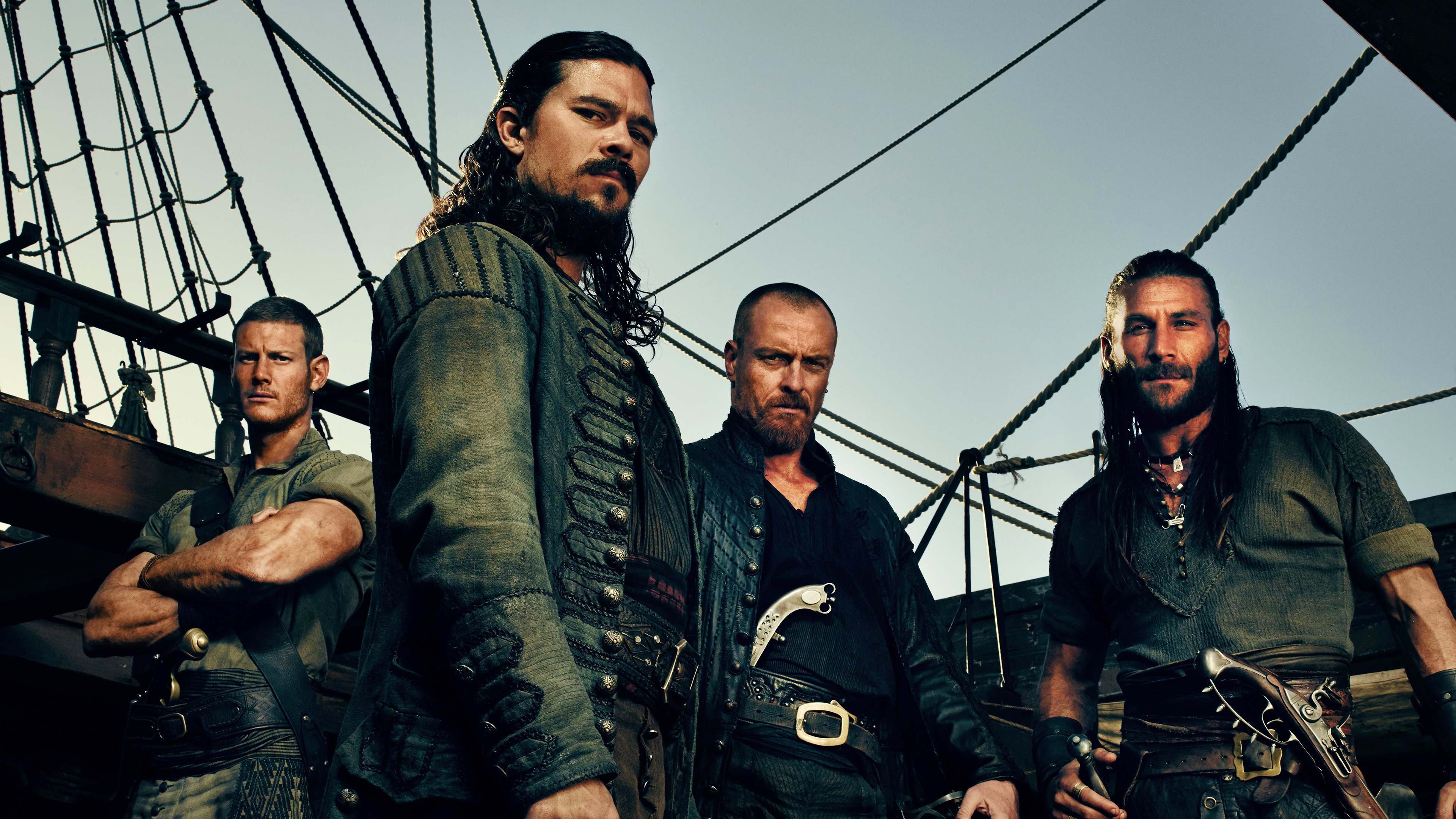 Four pirates on a ship HD Wallpaper