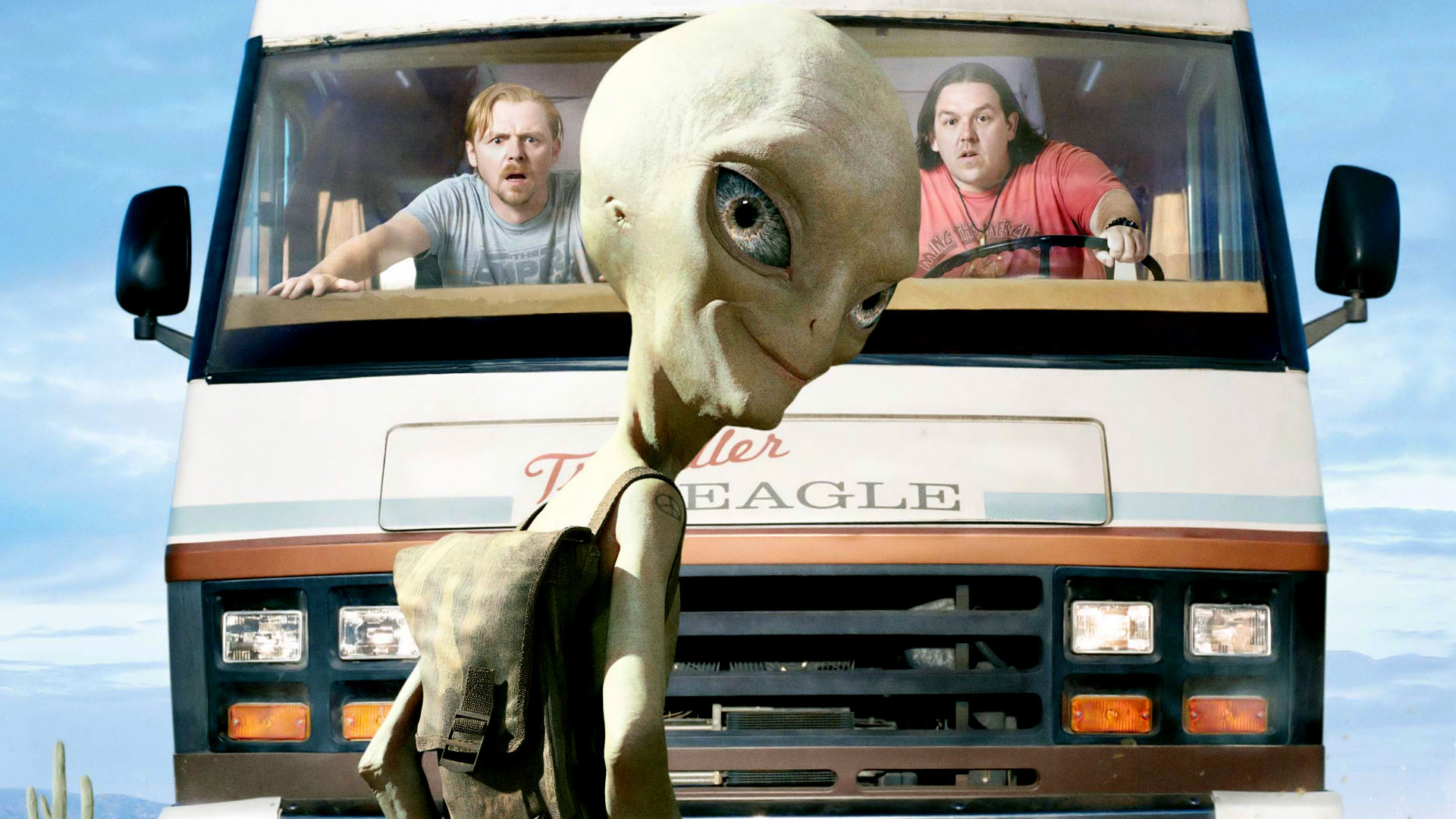 Paul and Simon Pegg in a camper van HD Wallpaper