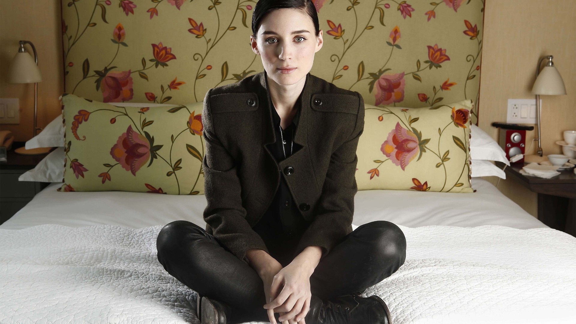 Rooney Mara sitting on a bed HD Wallpaper