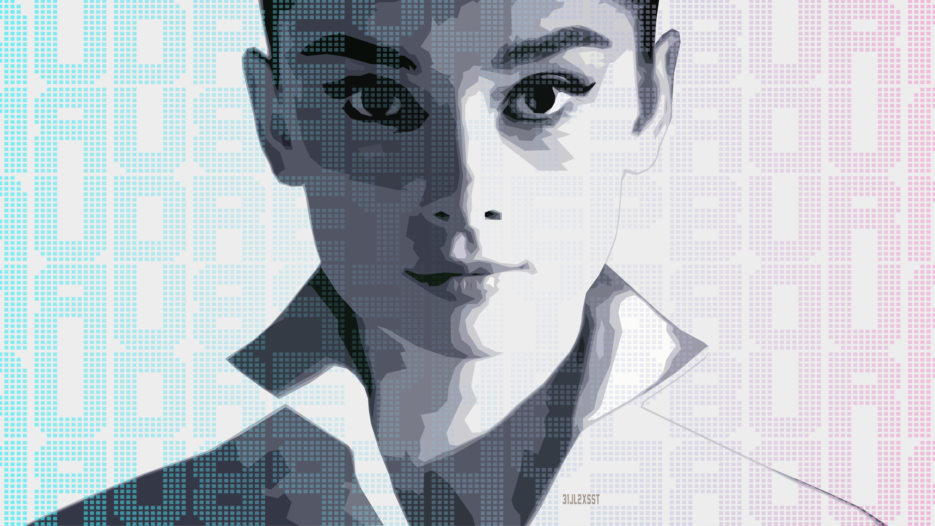 Audrey Hepburn portrait with pixelated background HD Wallpaper