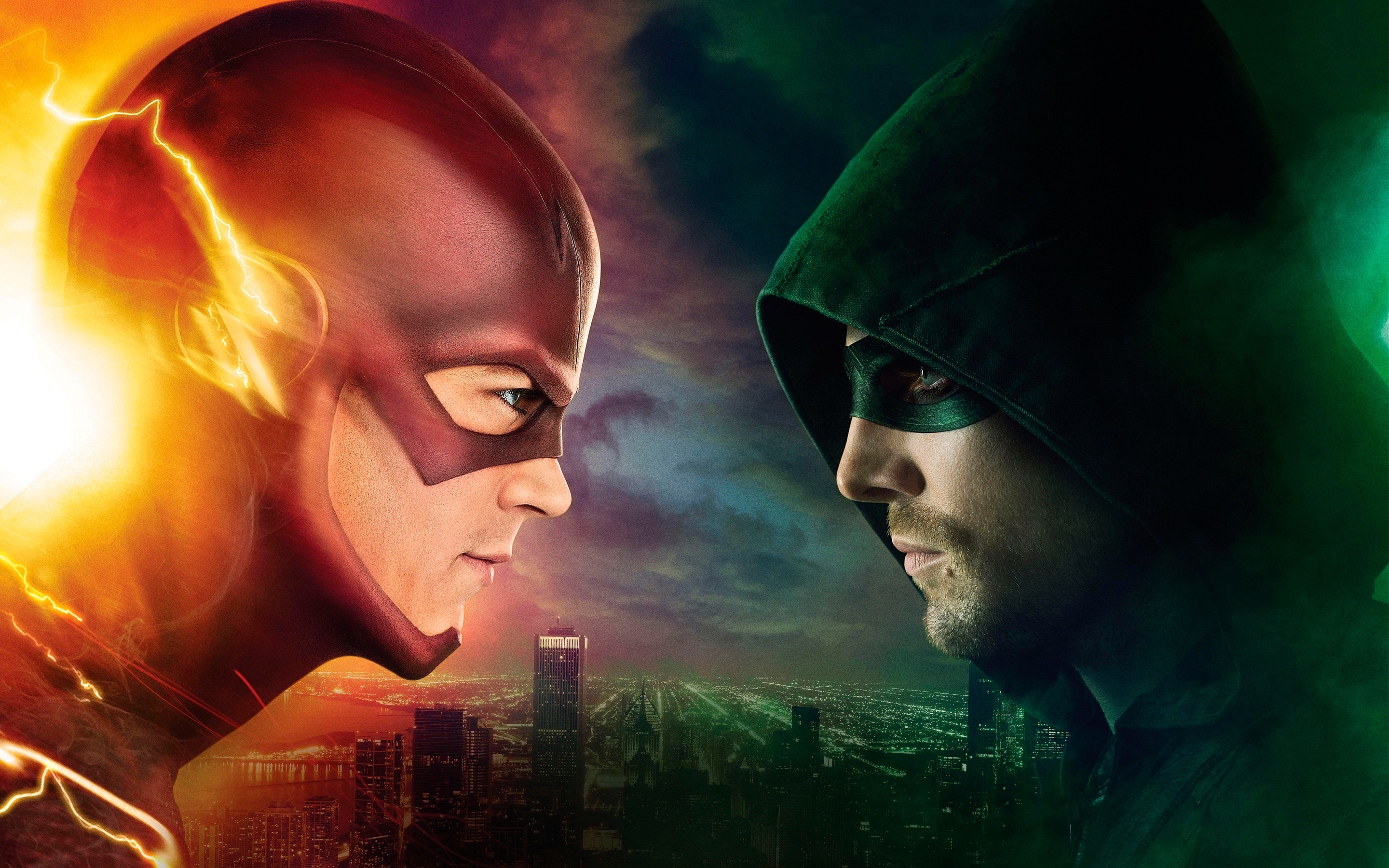 The Flash and Green Arrow face off HD Wallpaper