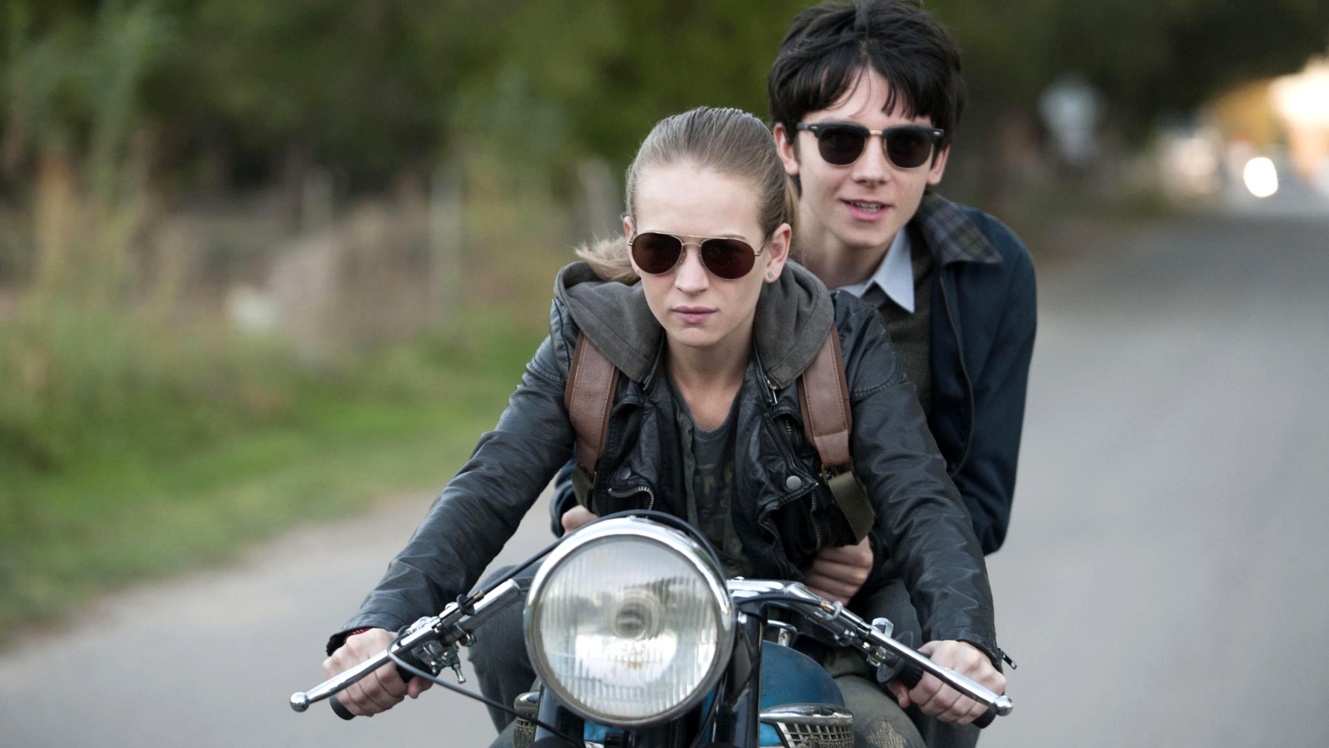 Britt Robertson on a motorcycle HD Wallpaper