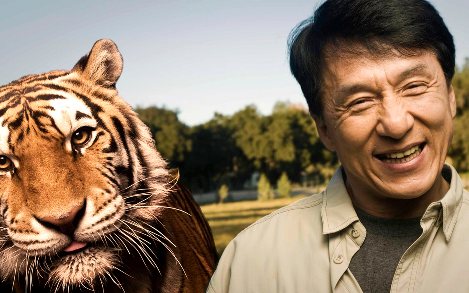 Jackie Chan with a tiger HD Wallpaper