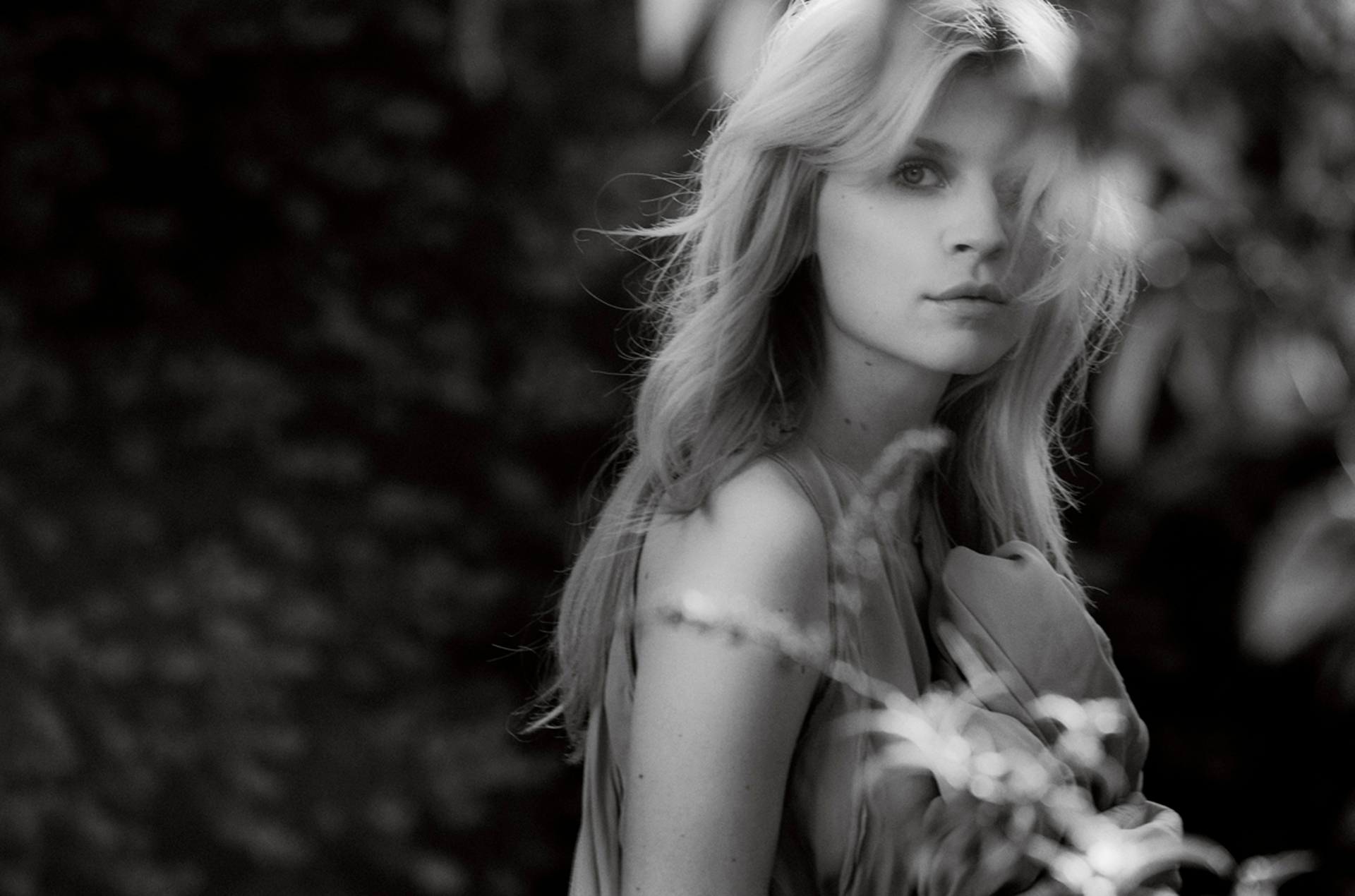 Clémence Poésy in black and white portrait HD Wallpaper