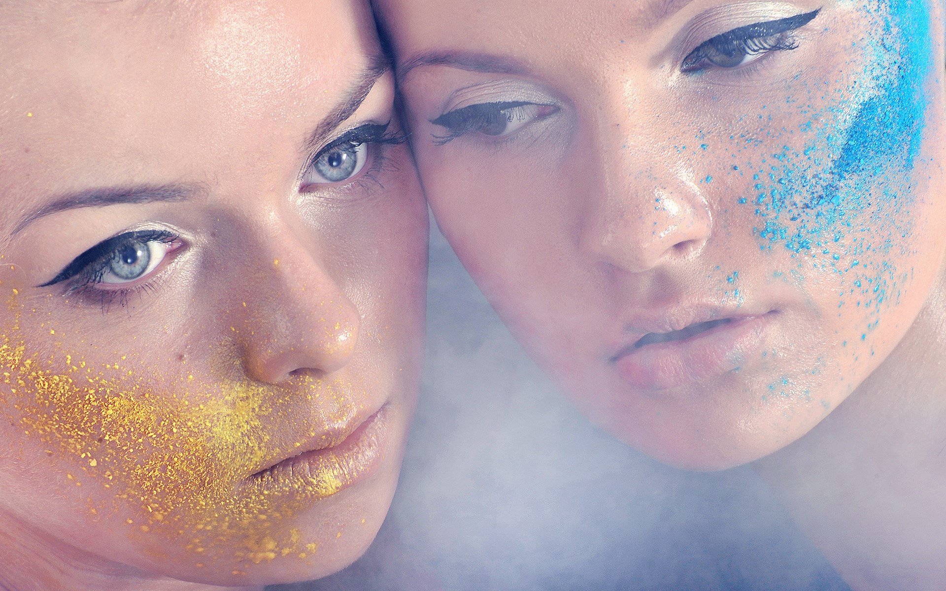 Two women with glitter makeup HD Wallpaper