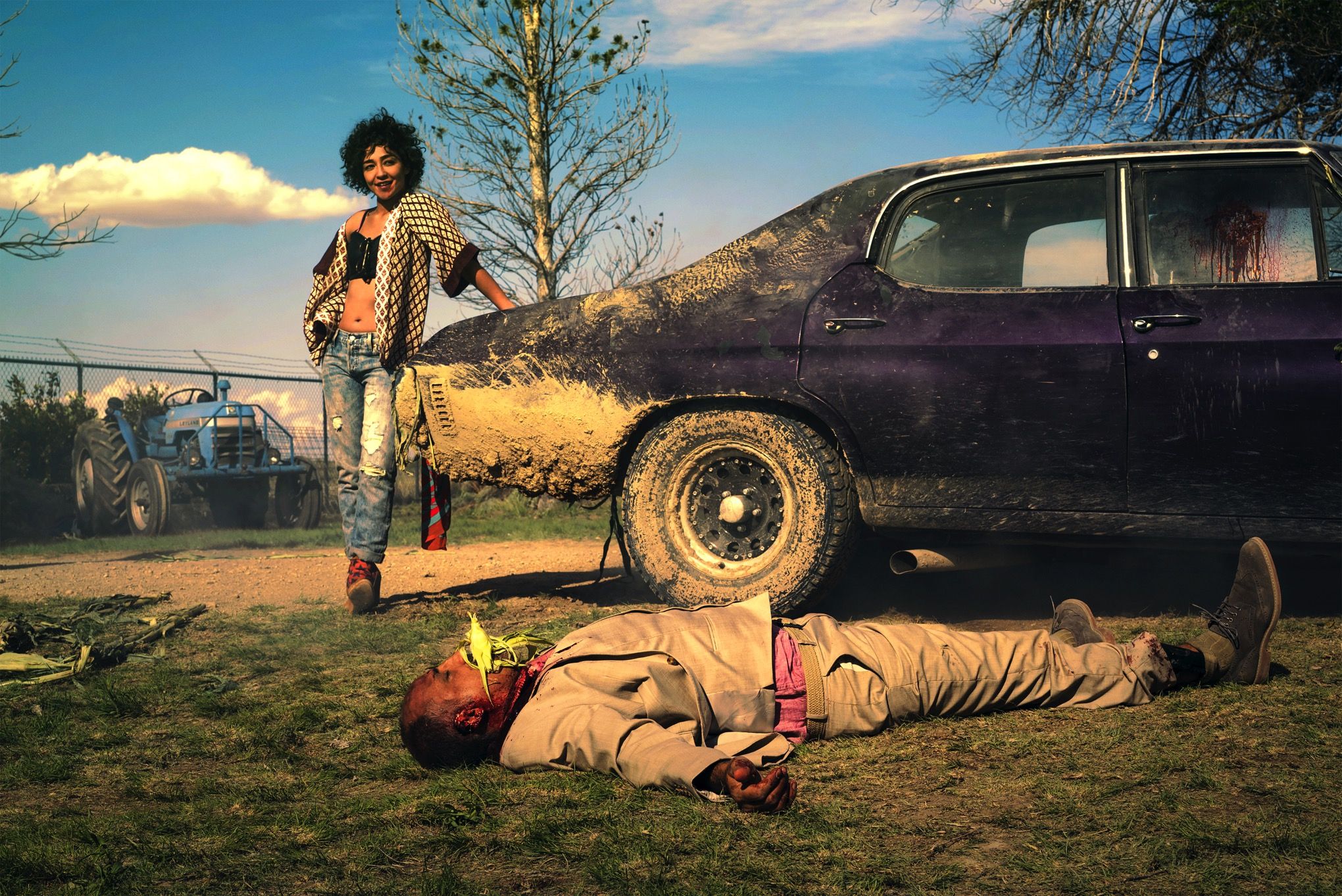 Ruth Negga and a dead man next to a muddy car HD Wallpaper