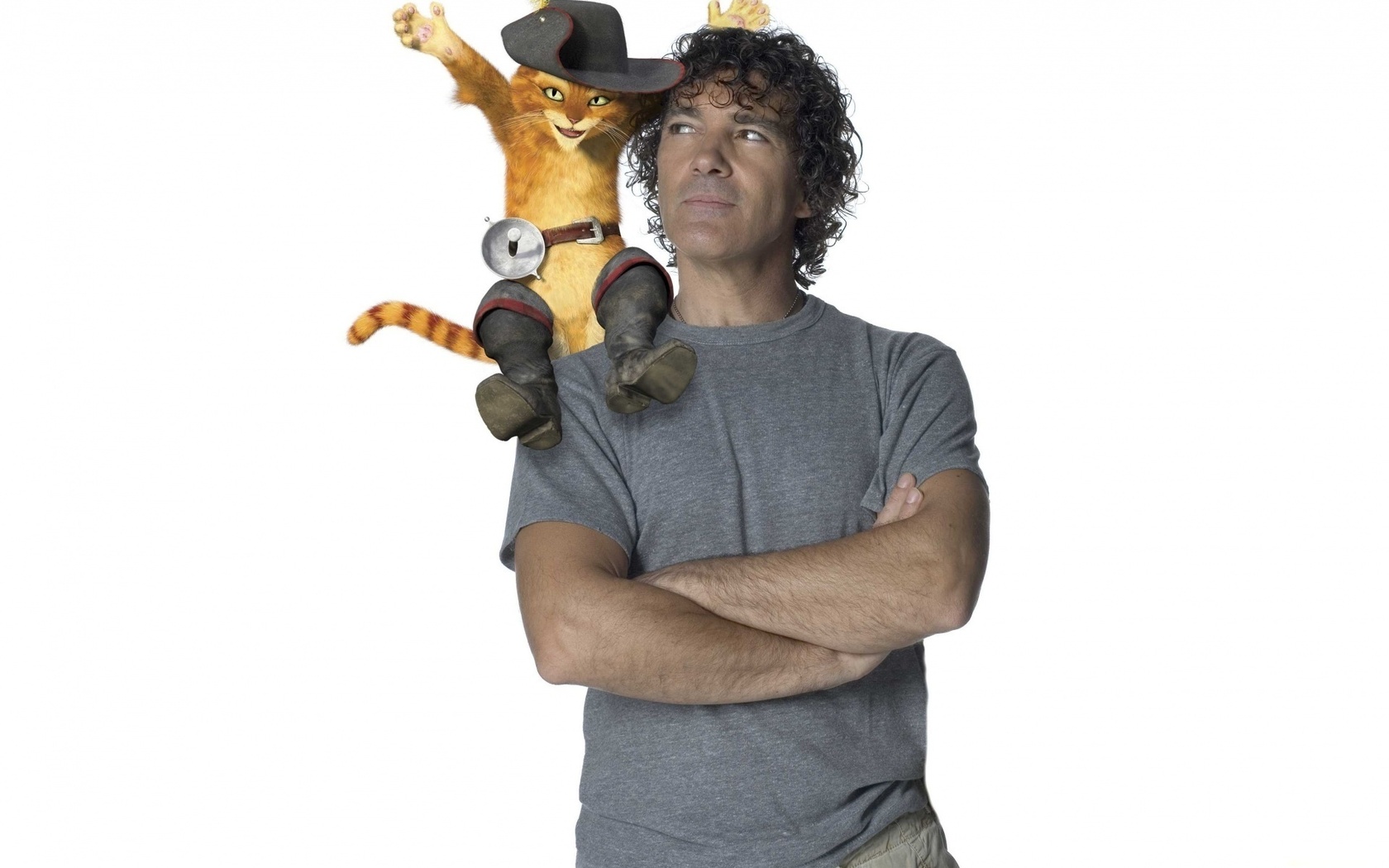 Antonio Banderas with Puss in Boots HD Wallpaper