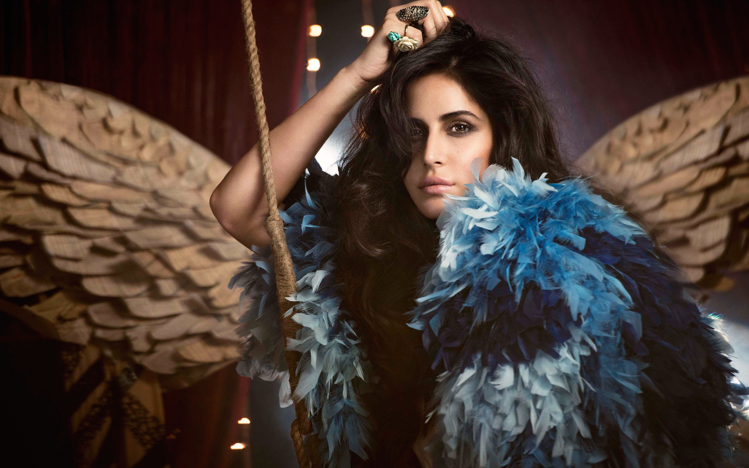 Katrina Kaif with wings and feather boa HD Wallpaper
