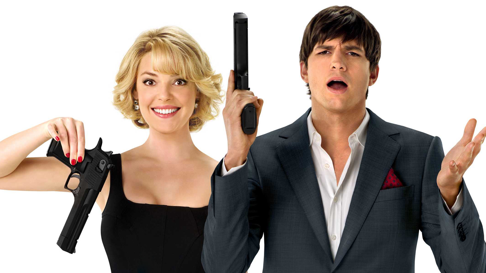 Katherine Heigl and Ashton Kutcher with guns HD Wallpaper