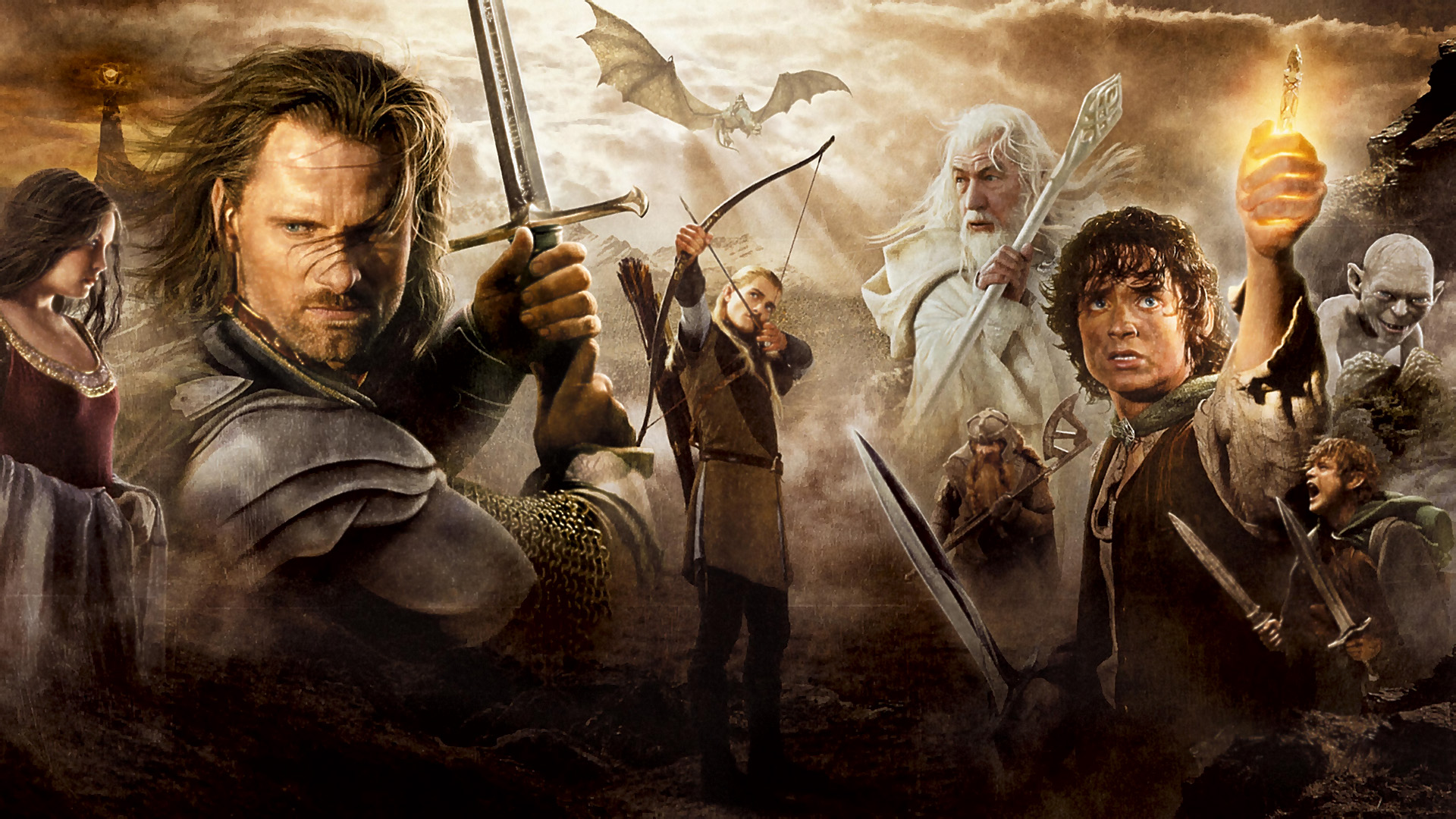 The Lord of the Rings characters with Gandalf HD Wallpaper