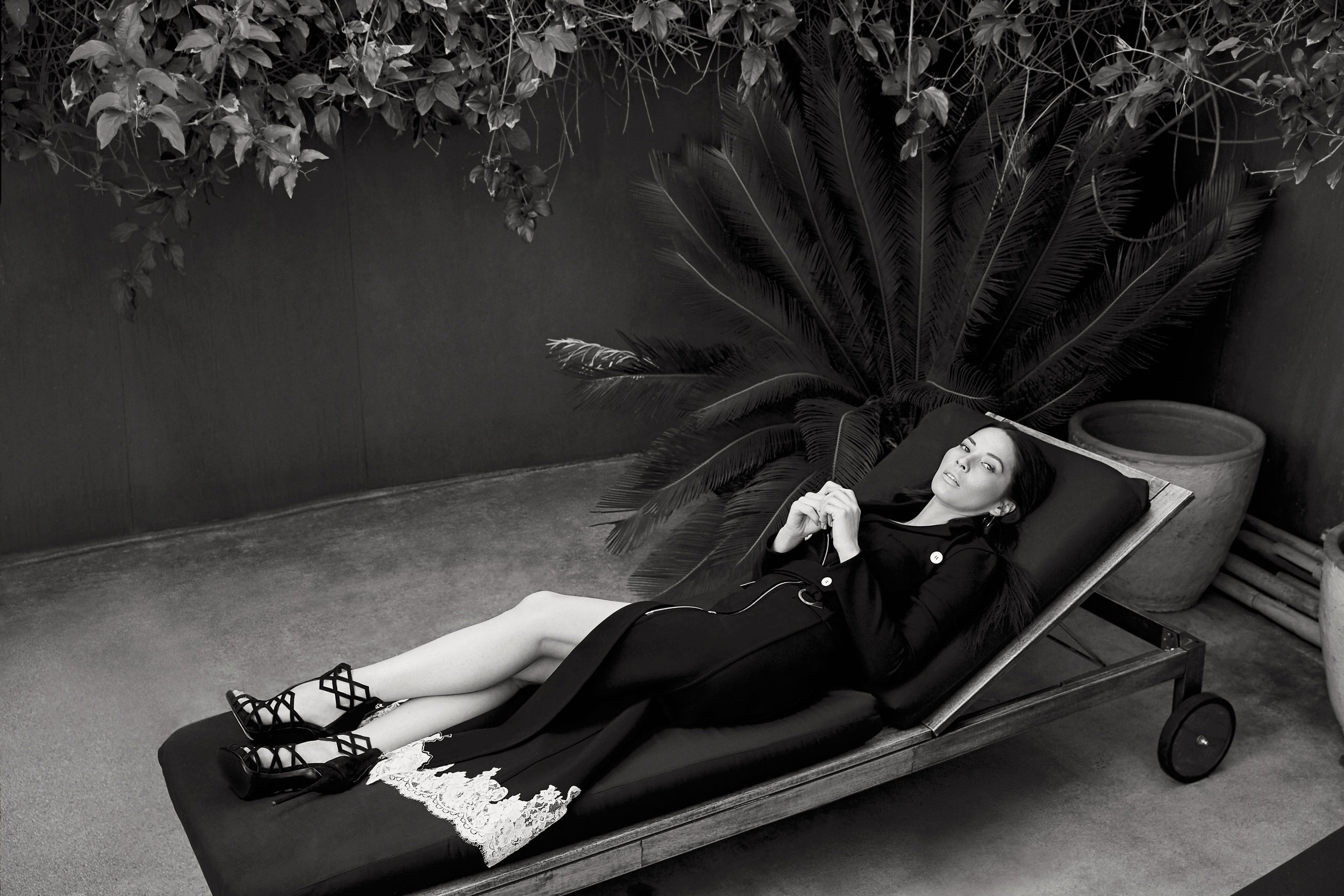 Olivia Munn on a Chaise Lounge HD Wallpaper