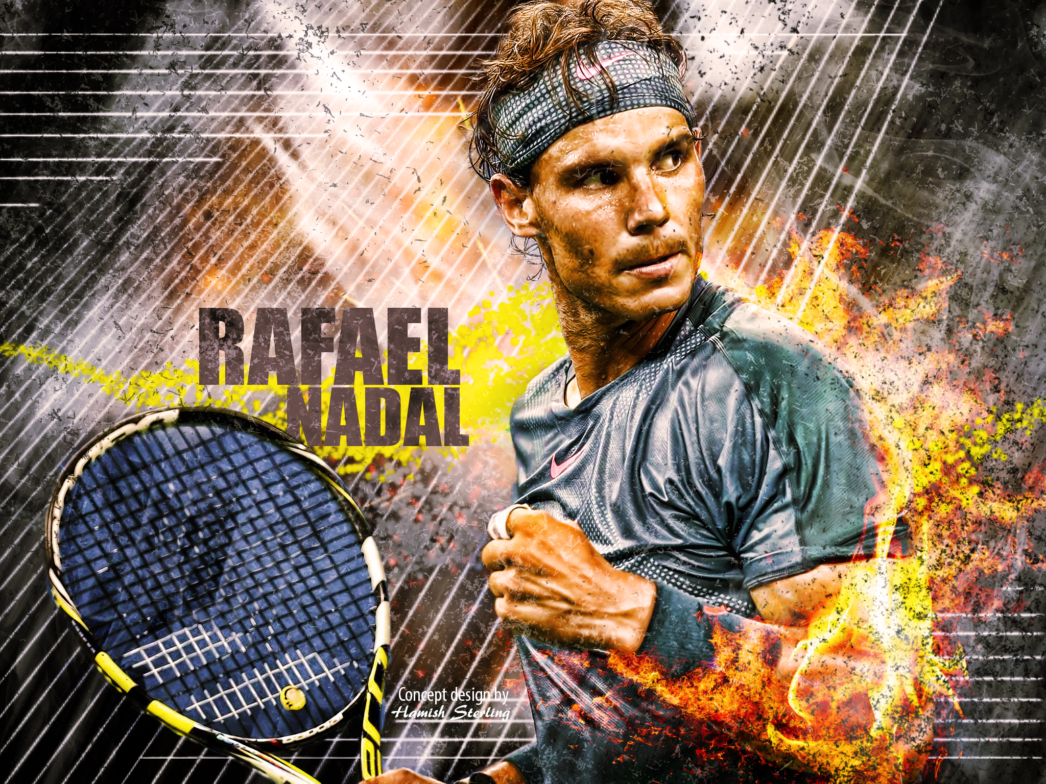 Rafael Nadal with Tennis Racket HD Wallpaper