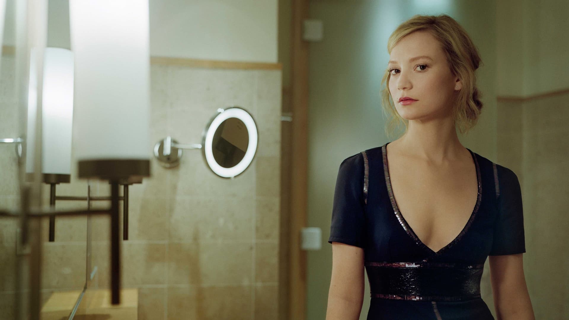 Mia Wasikowska in a dark dress HD Wallpaper