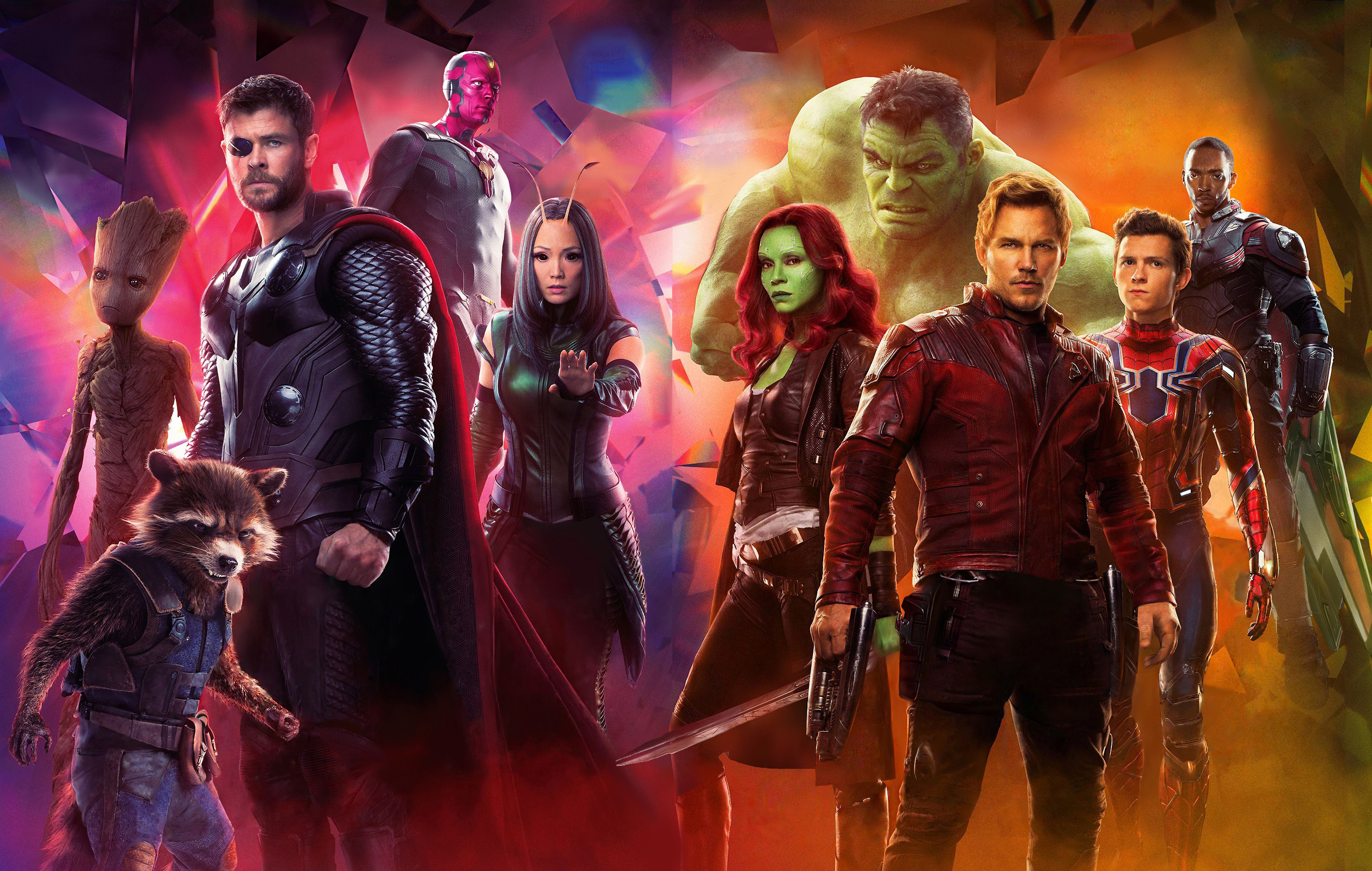 Avengers: Infinity War Thor, Hulk, Guardians of the Galaxy, Vision, Mantis, Spider-Man HD Wallpaper