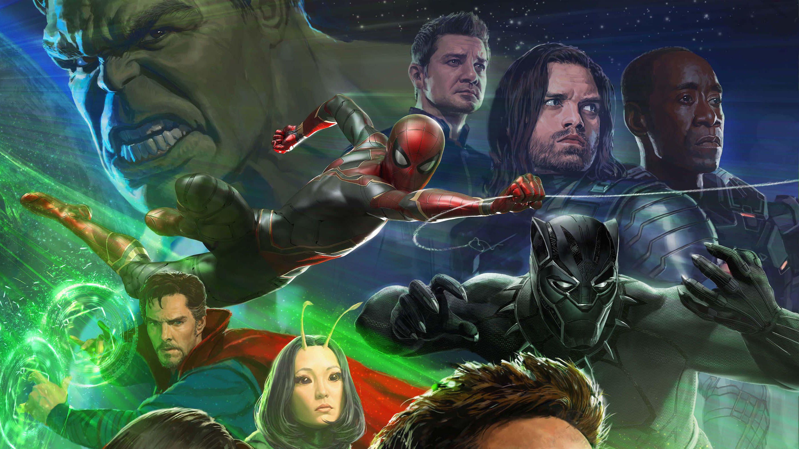 Avengers Assemble: Hulk, Spider-Man, Doctor Strange, Black Panther, Mantis, Hawkeye, Winter Soldier, War Machine HD Wallpaper