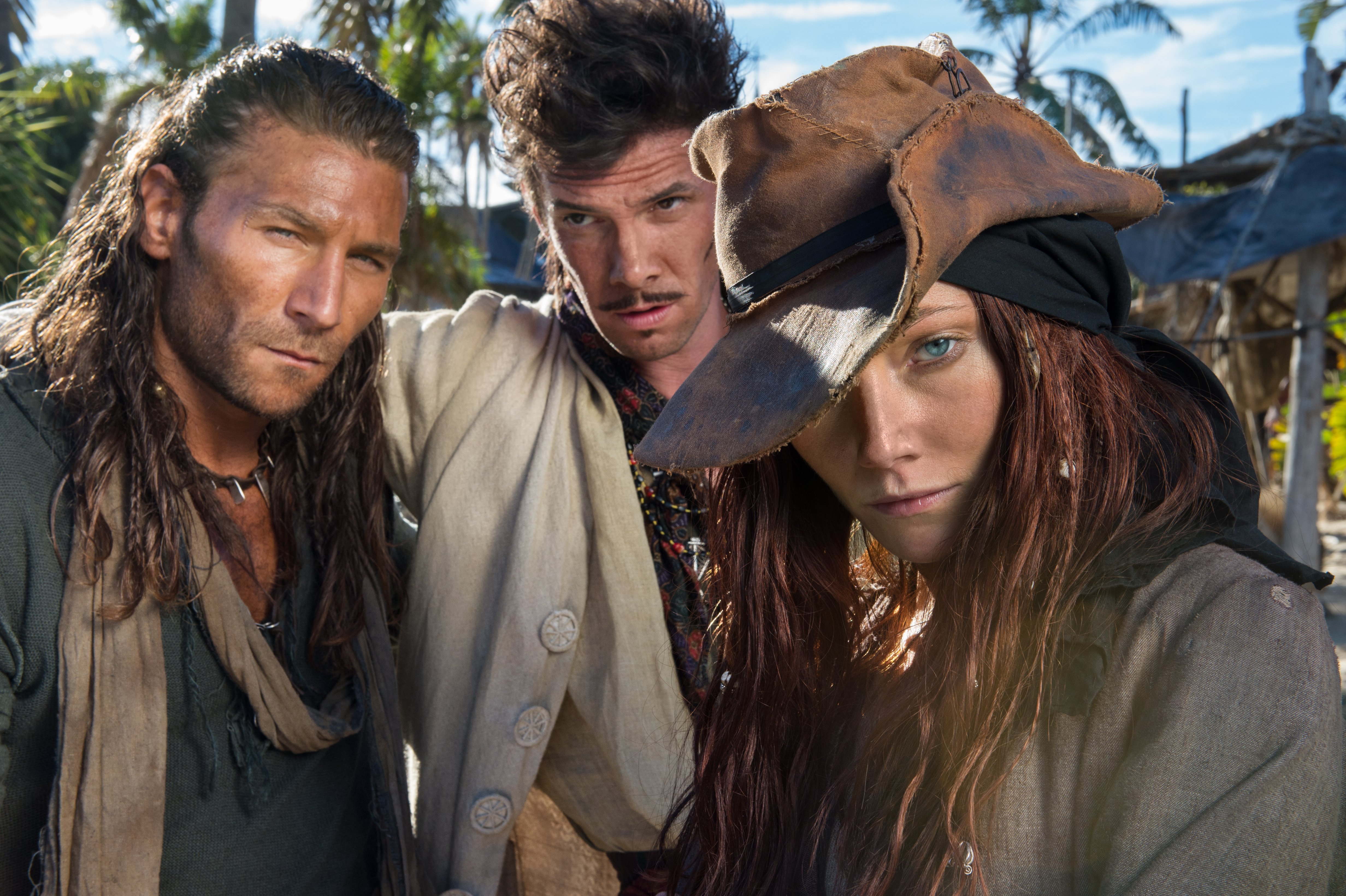 Toby Schmitz and two other pirates on a tropical island HD Wallpaper