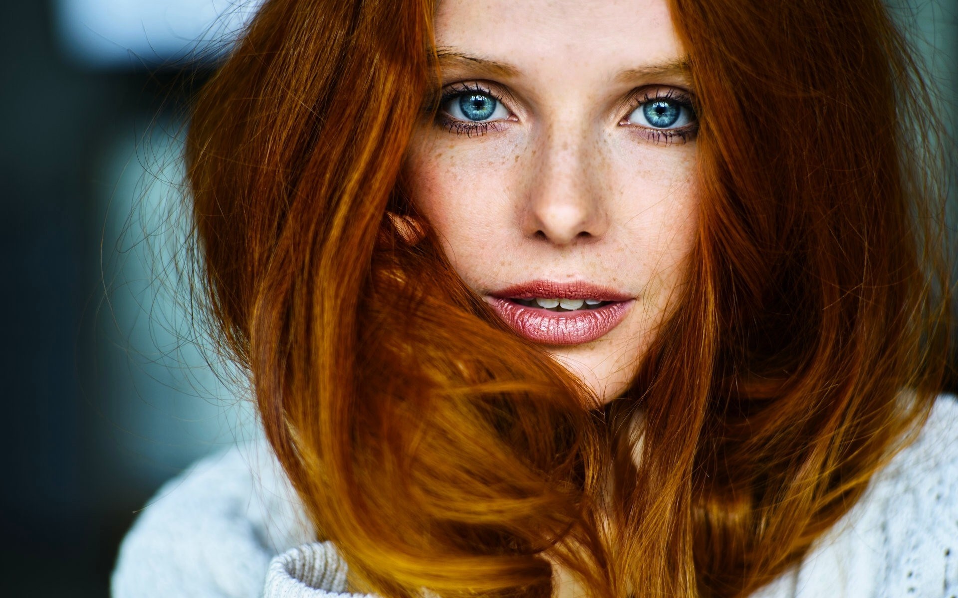 Woman with red hair and blue eyes HD Wallpaper
