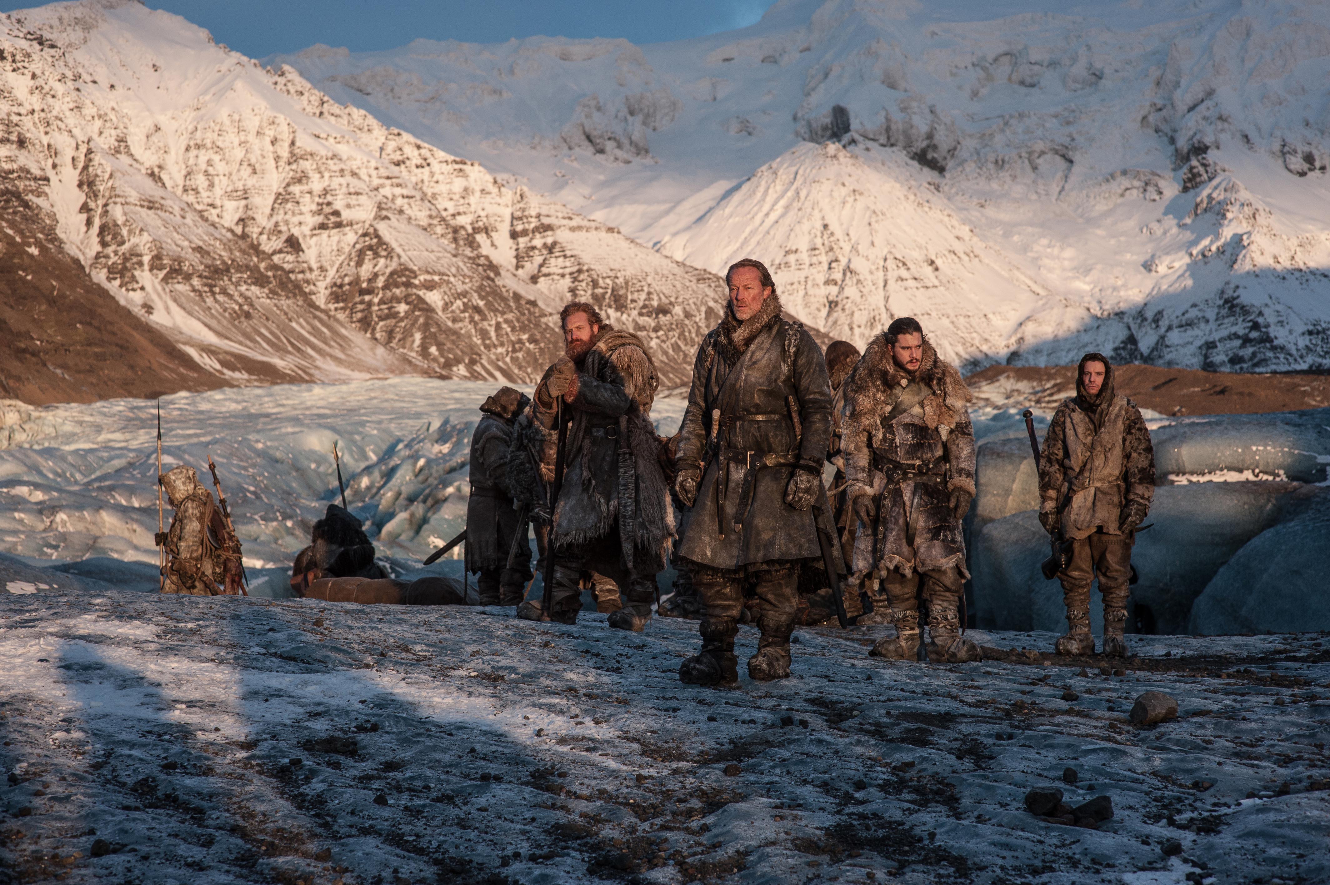Joe Dempsie and companions on a glacier HD Wallpaper