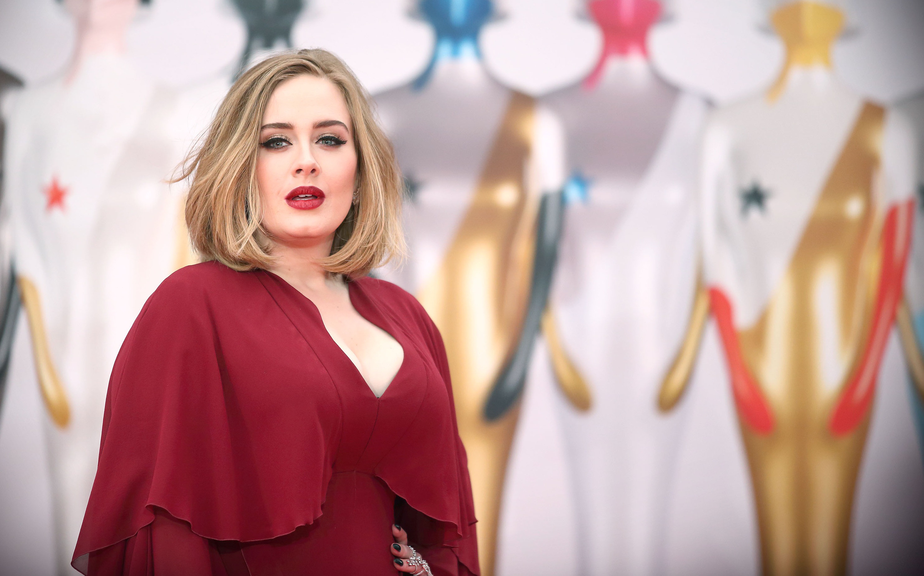 Adele in a red dress HD Wallpaper