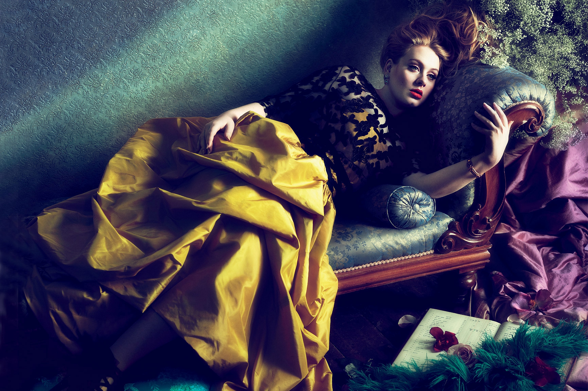 Adele lying on a chaise lounge HD Wallpaper