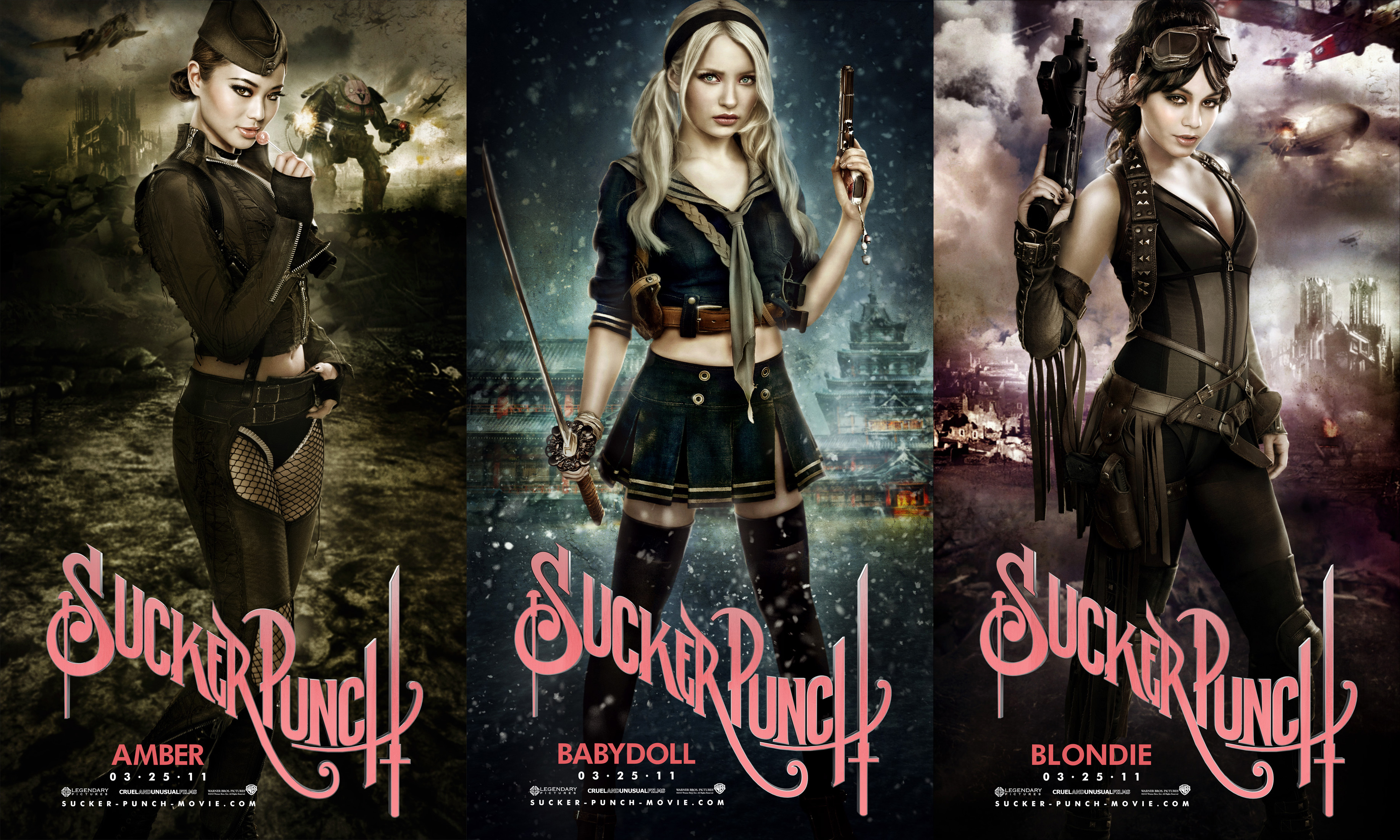 Sucker Punch movie posters with Amber, Babydoll, and Blondie HD Wallpaper