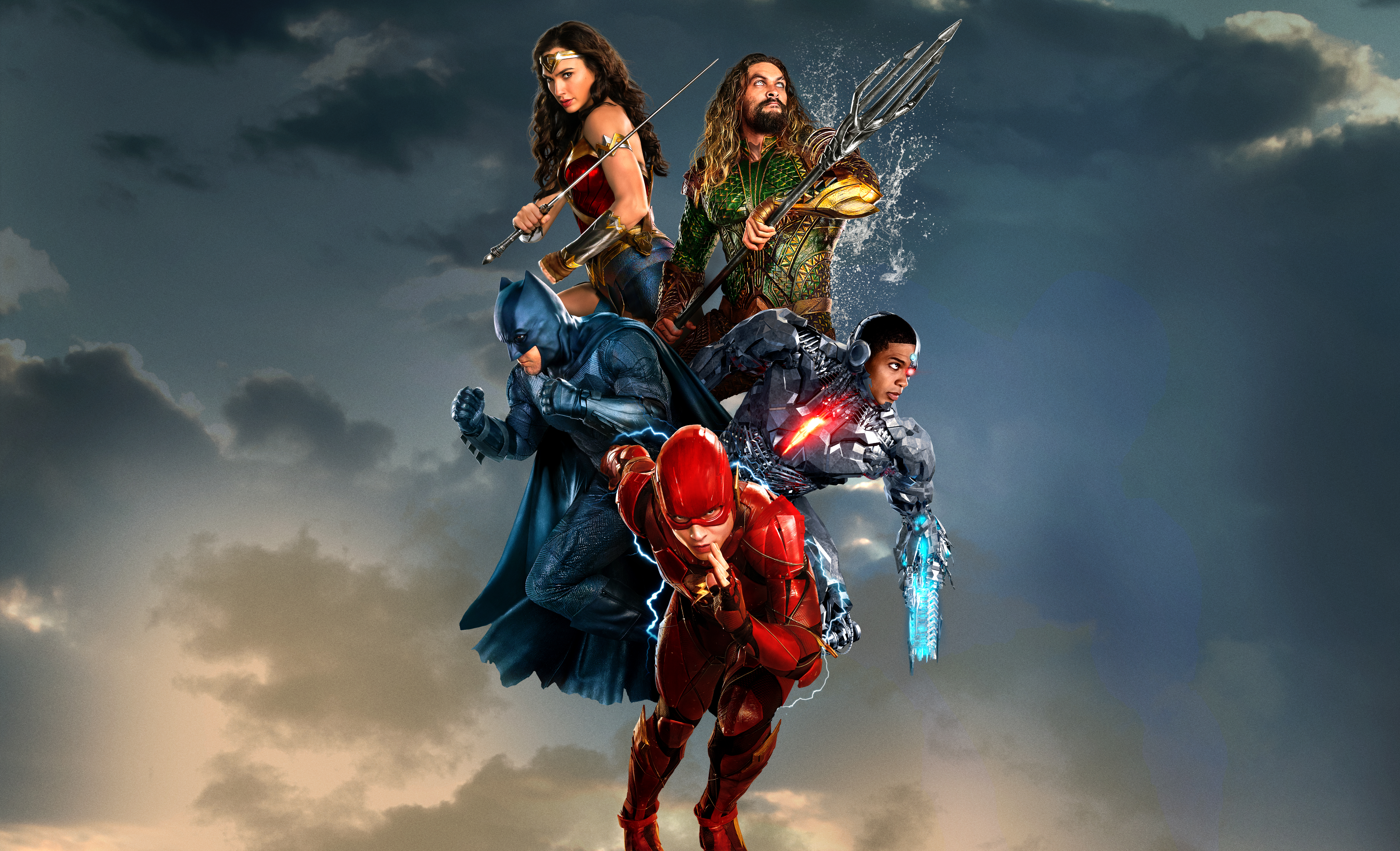 Justice League characters Wonder Woman, Aquaman, Batman, Cyborg, and Flash HD Wallpaper