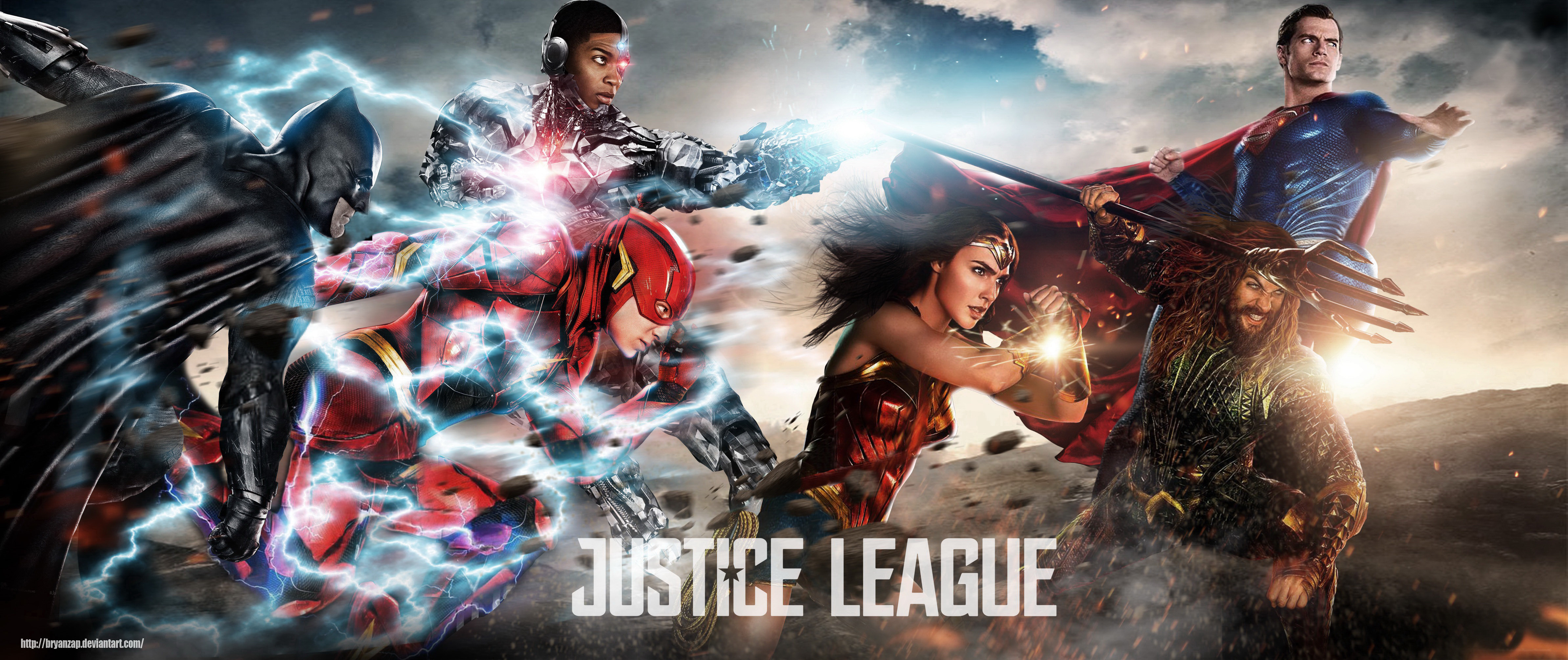 Justice League movie poster with Batman, Cyborg, Flash, Wonder Woman, Aquaman, and Superman HD Wallpaper