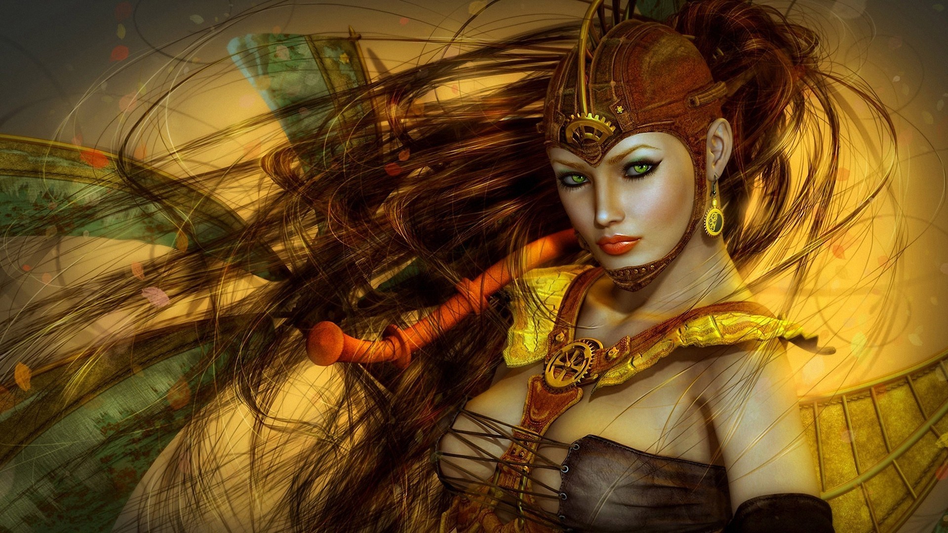 Steampunk woman with goggles and wings HD Wallpaper