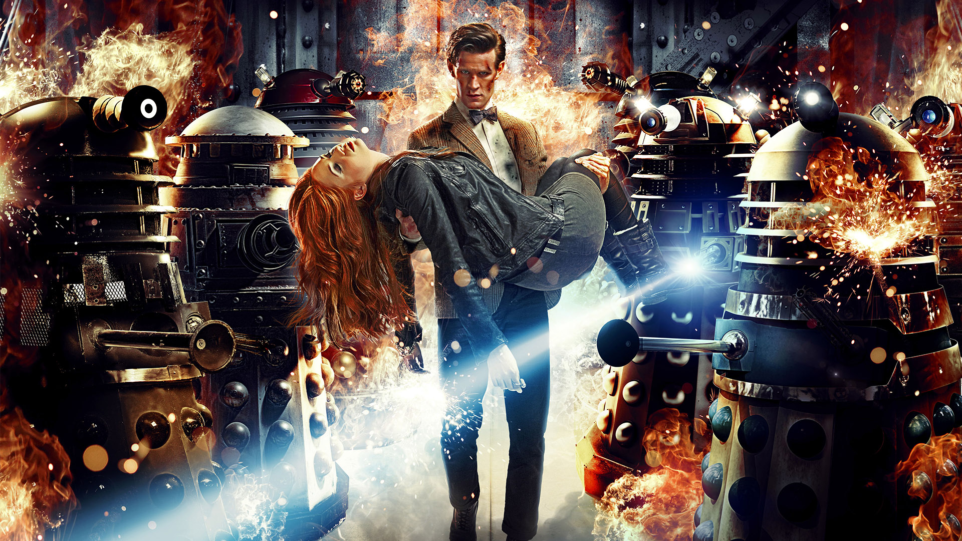 Doctor Who: Matt Smith and Amy Pond with Daleks HD Wallpaper