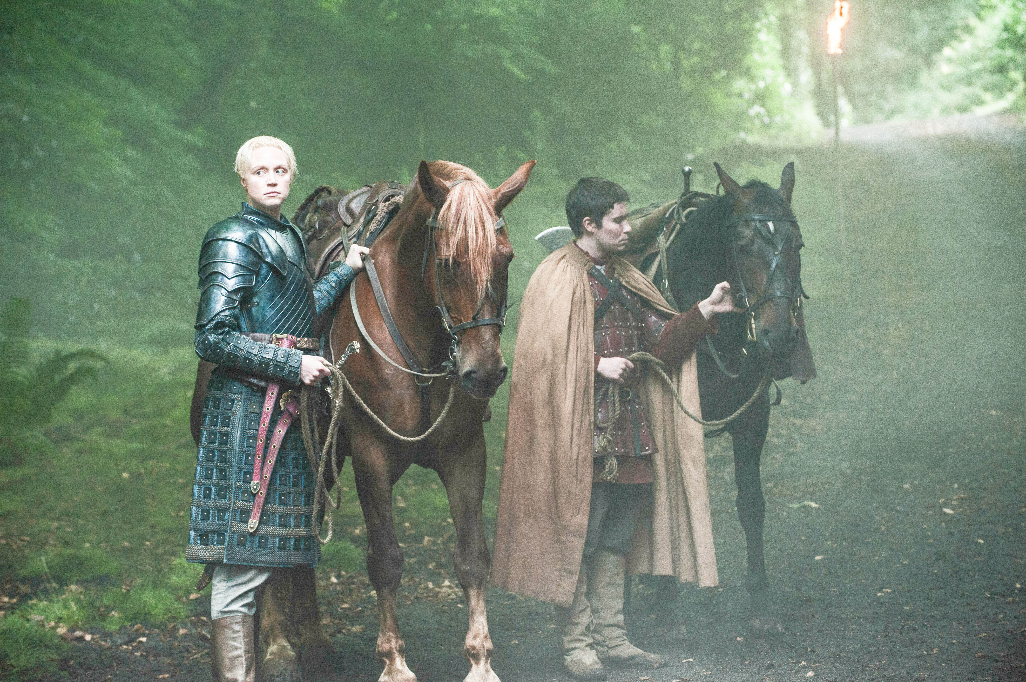Brienne of Tarth and Podrick Payne with horses HD Wallpaper