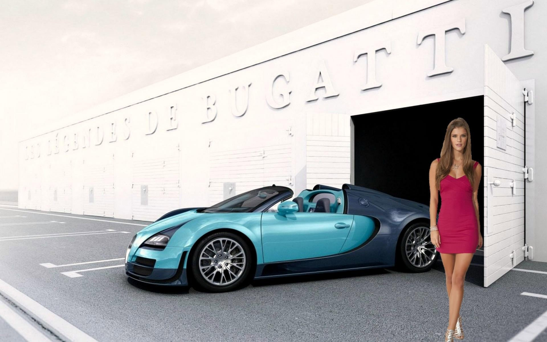Nina Agdal and Bugatti car HD Wallpaper