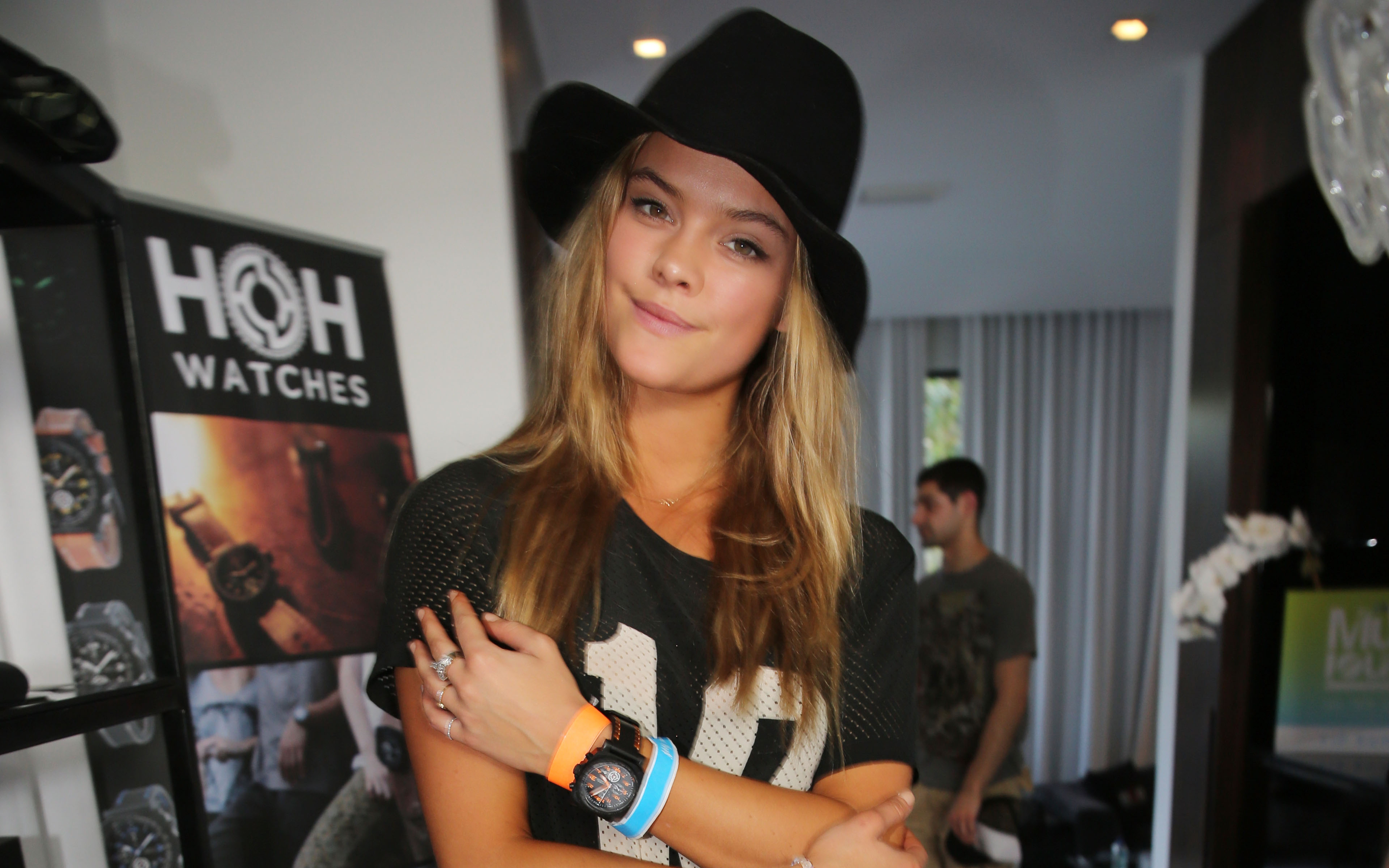 Nina Agdal wearing a hat and watches HD Wallpaper