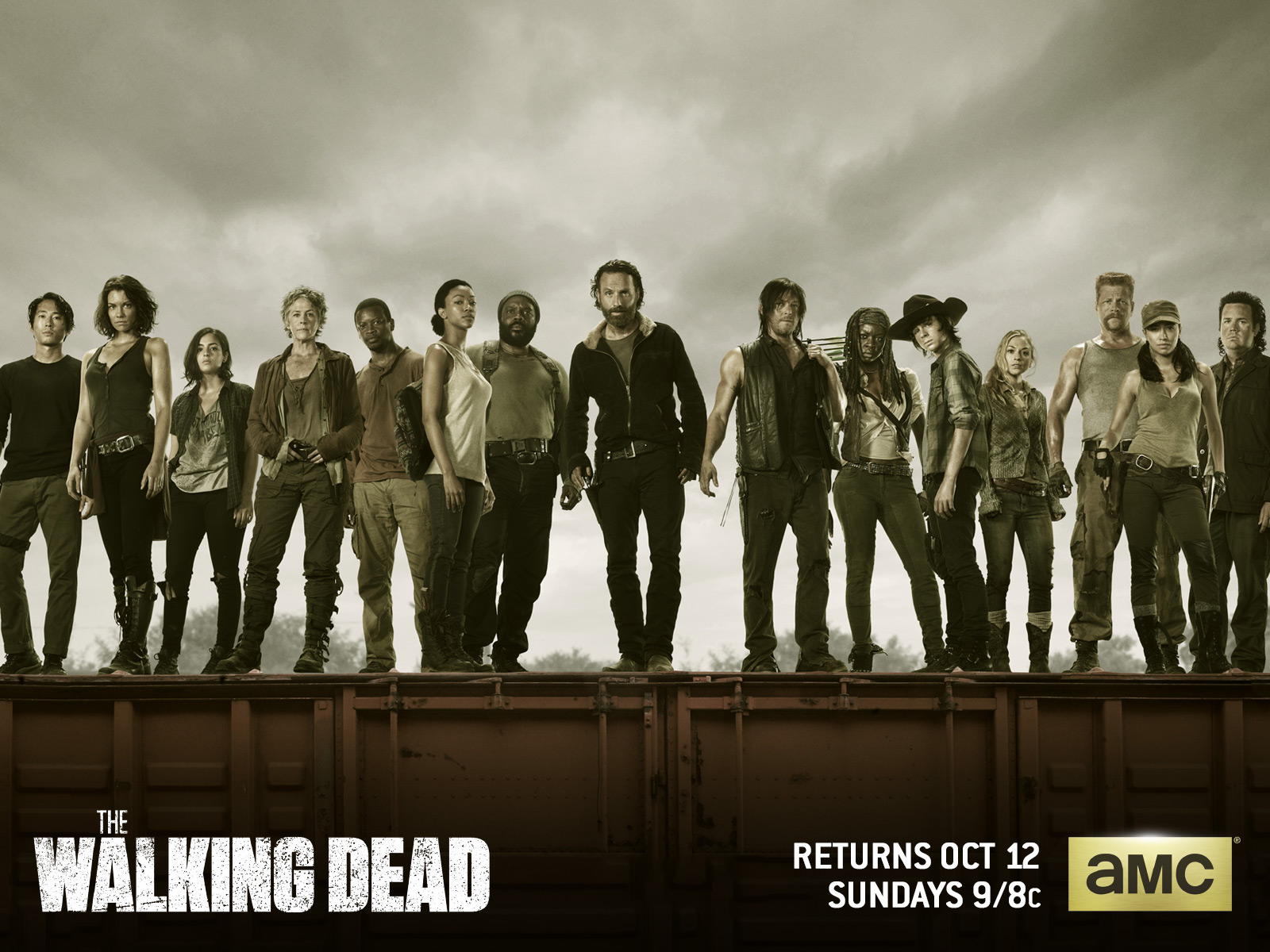 The Walking Dead cast on train cars HD Wallpaper