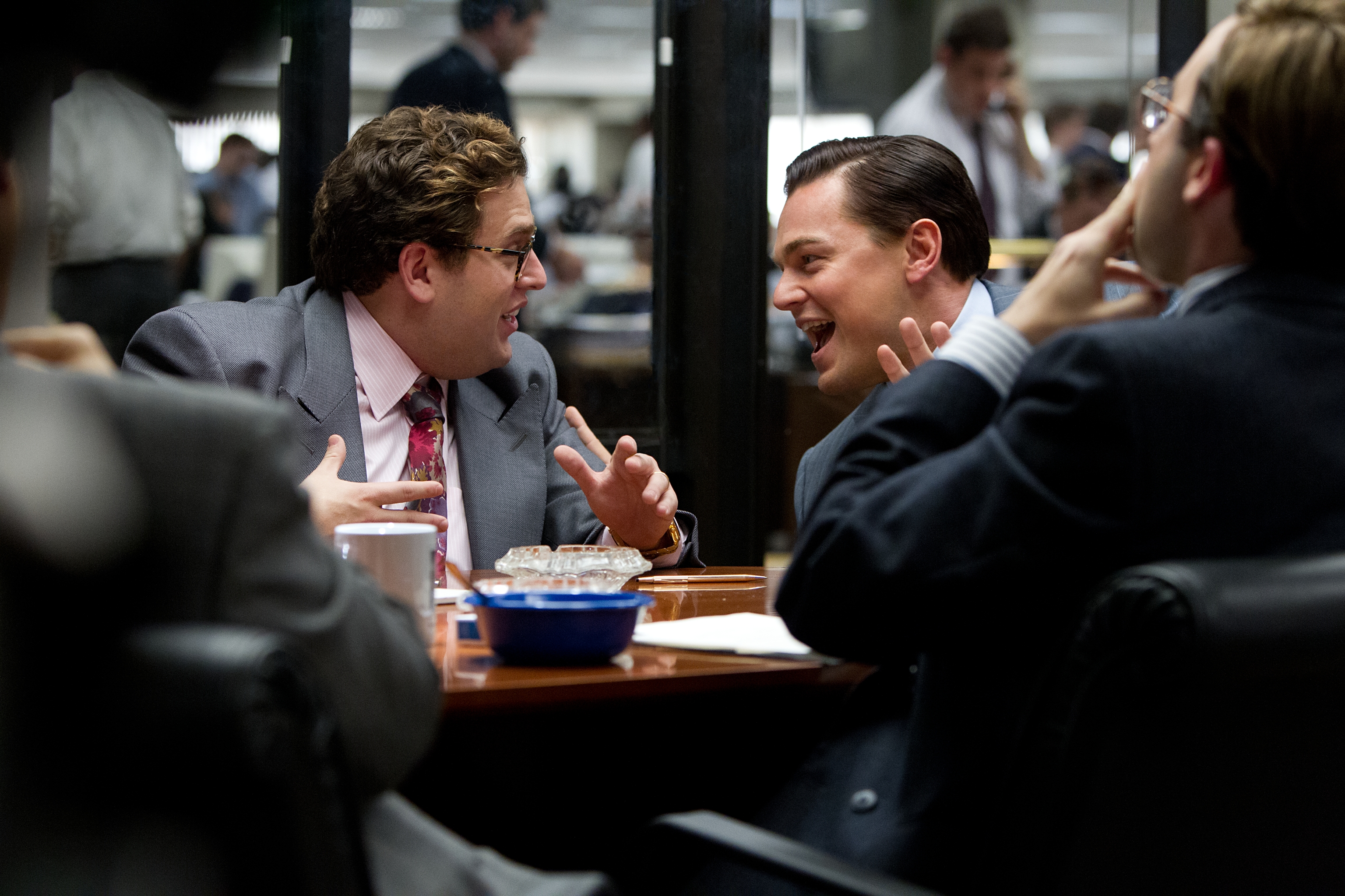 Jonah Hill and Leonardo DiCaprio in The Wolf of Wall Street HD Wallpaper