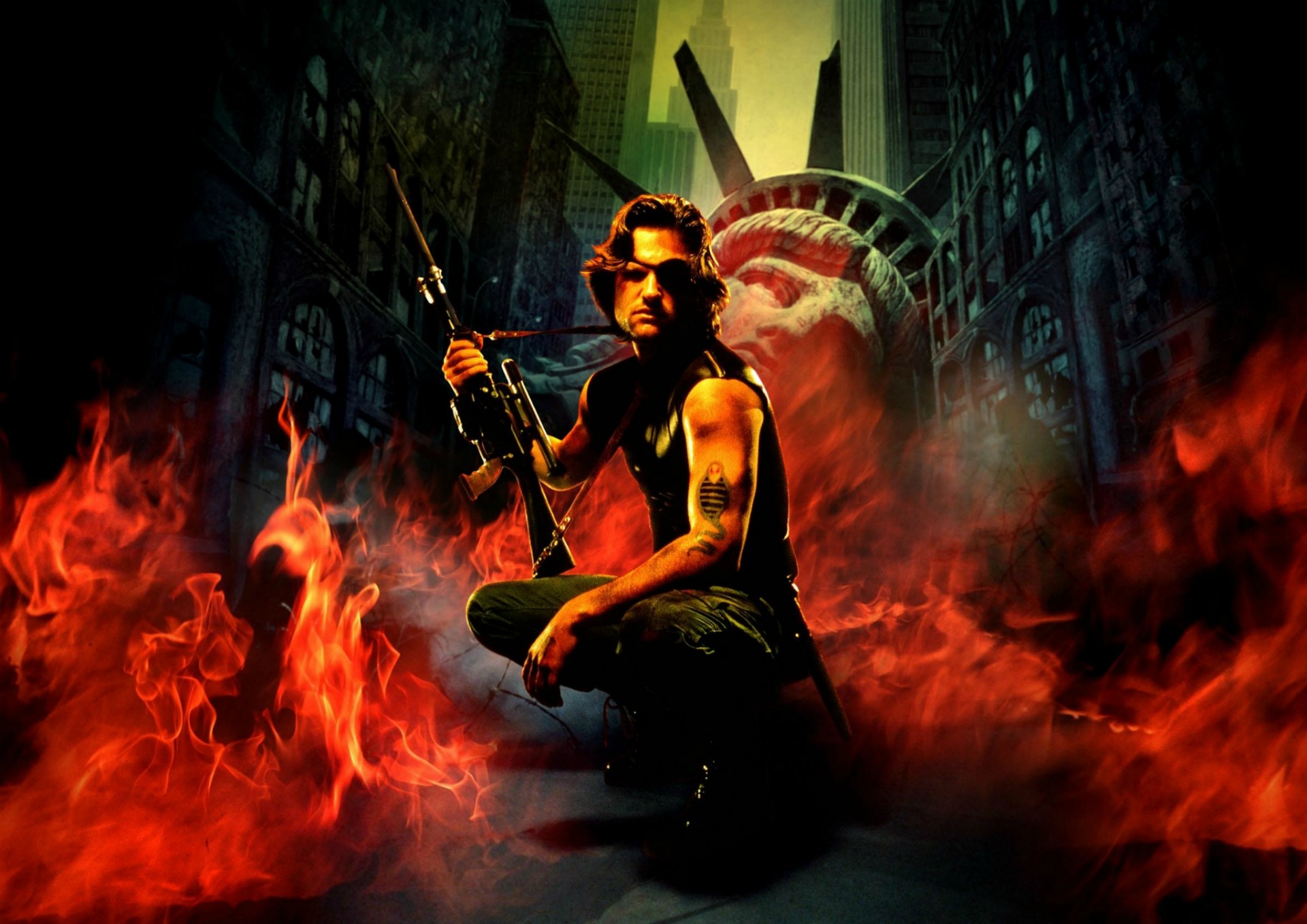Snake Plissken from Escape from New York with Statue of Liberty HD Wallpaper