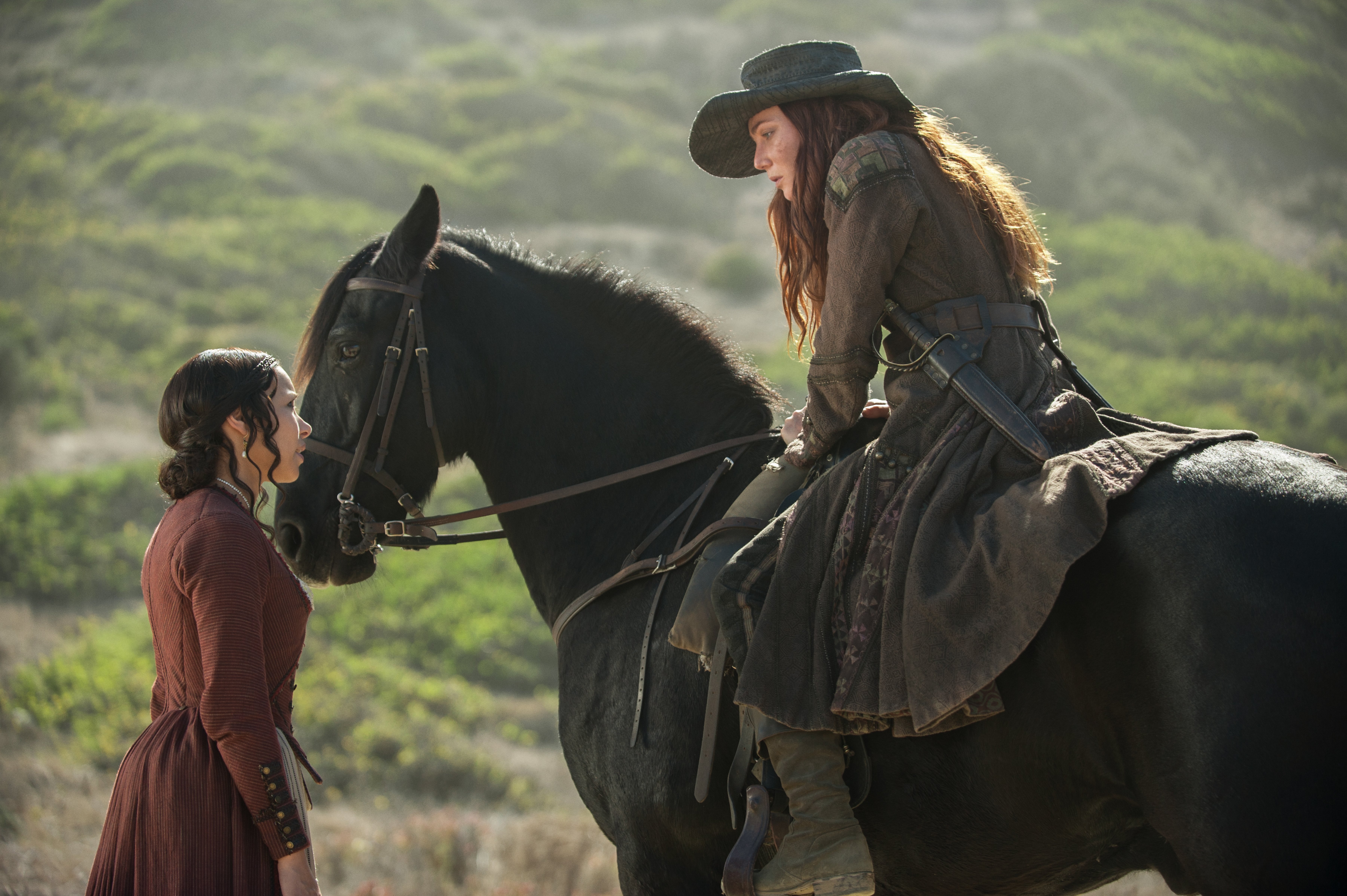 Clara Paget on horseback with another woman HD Wallpaper