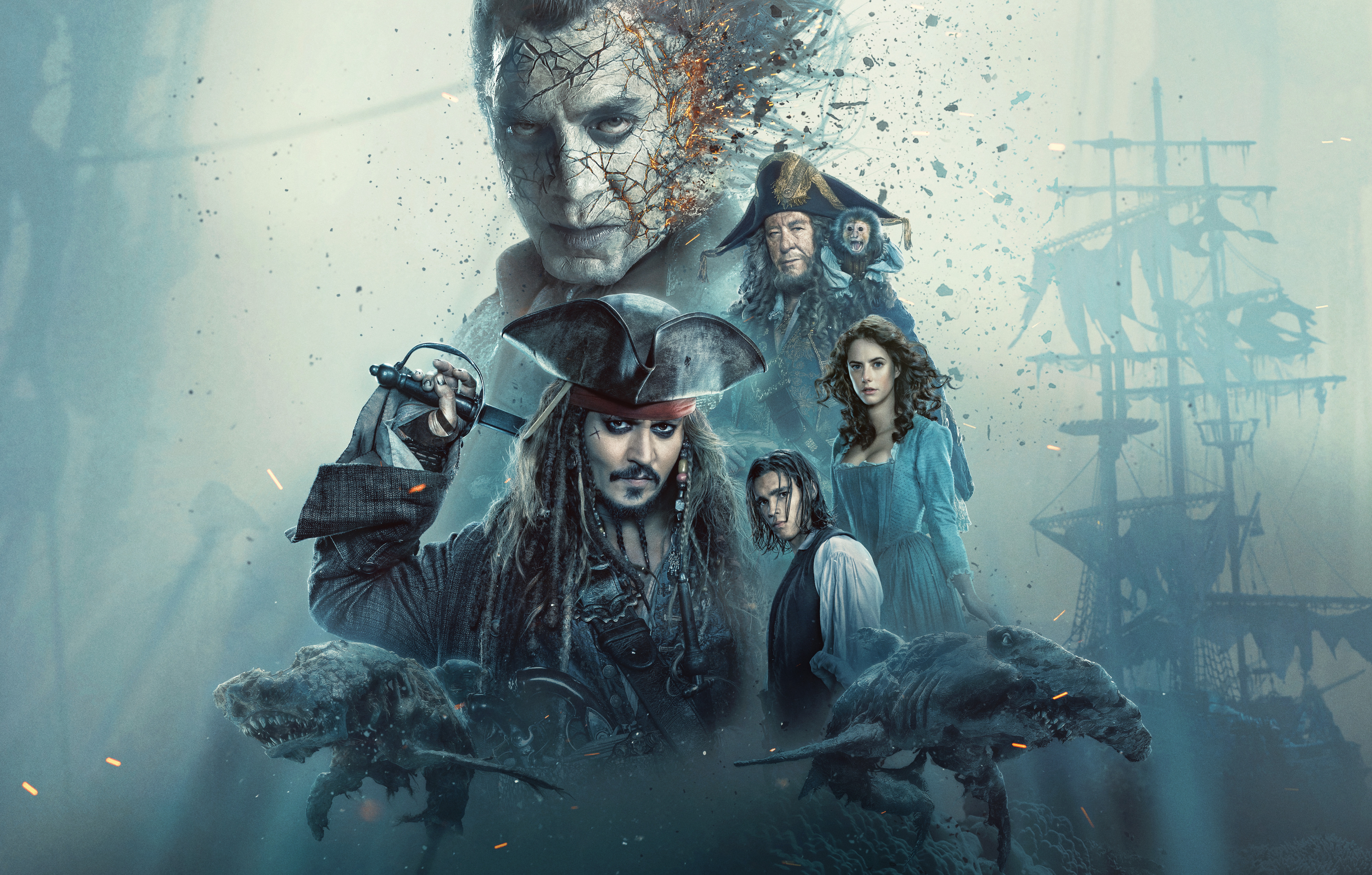 Captain Jack Sparrow and Javier Bardem from Pirates of the Caribbean HD Wallpaper