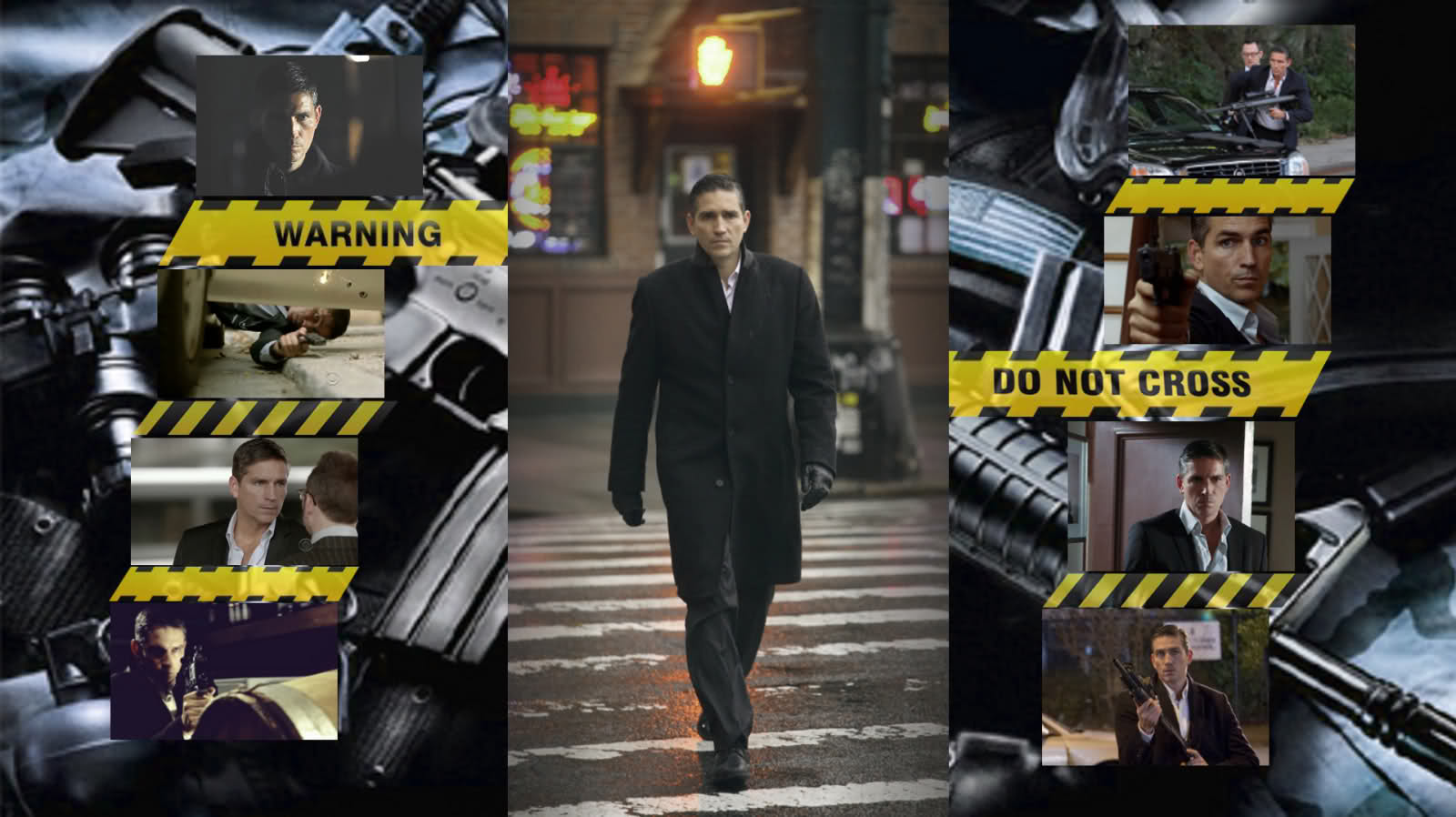Jim Caviezel in a crime thriller montage HD Wallpaper