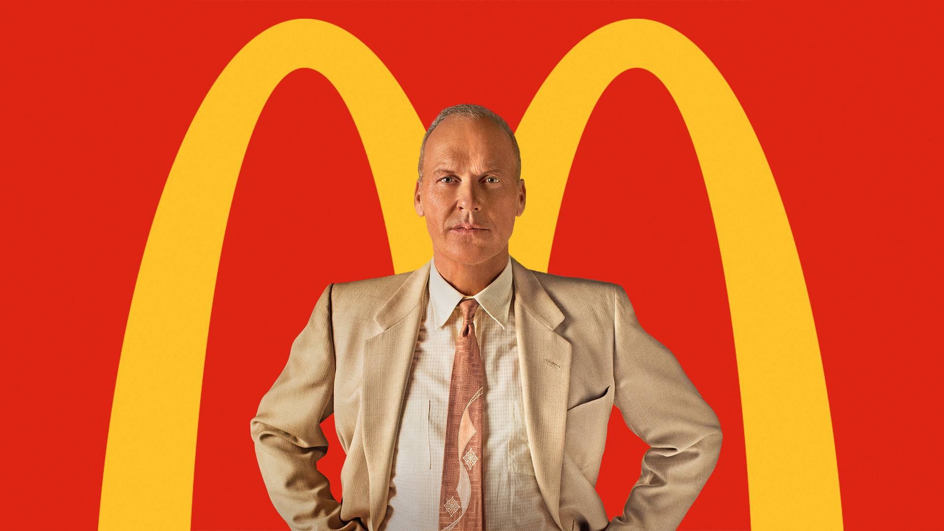 Michael Keaton in front of McDonald's arches HD Wallpaper