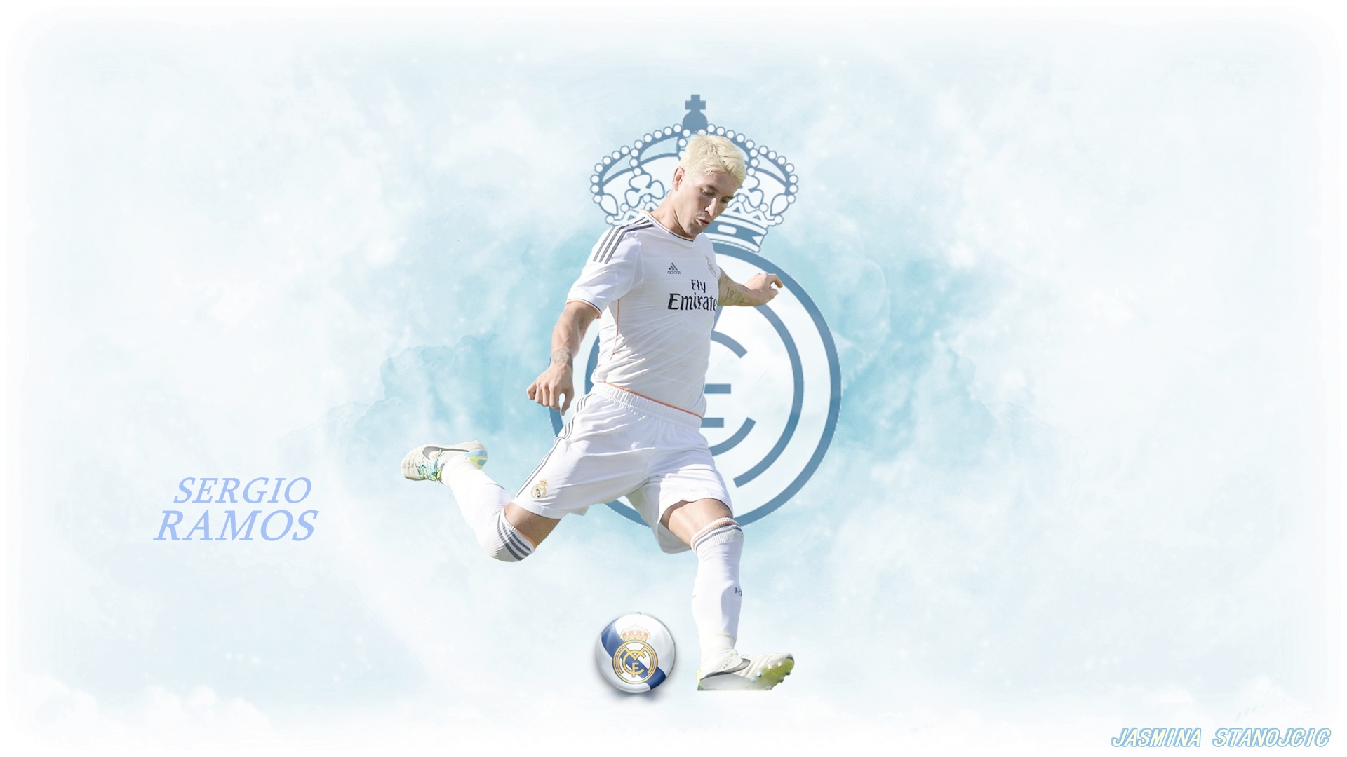 Sergio Ramos kicking a soccer ball HD Wallpaper