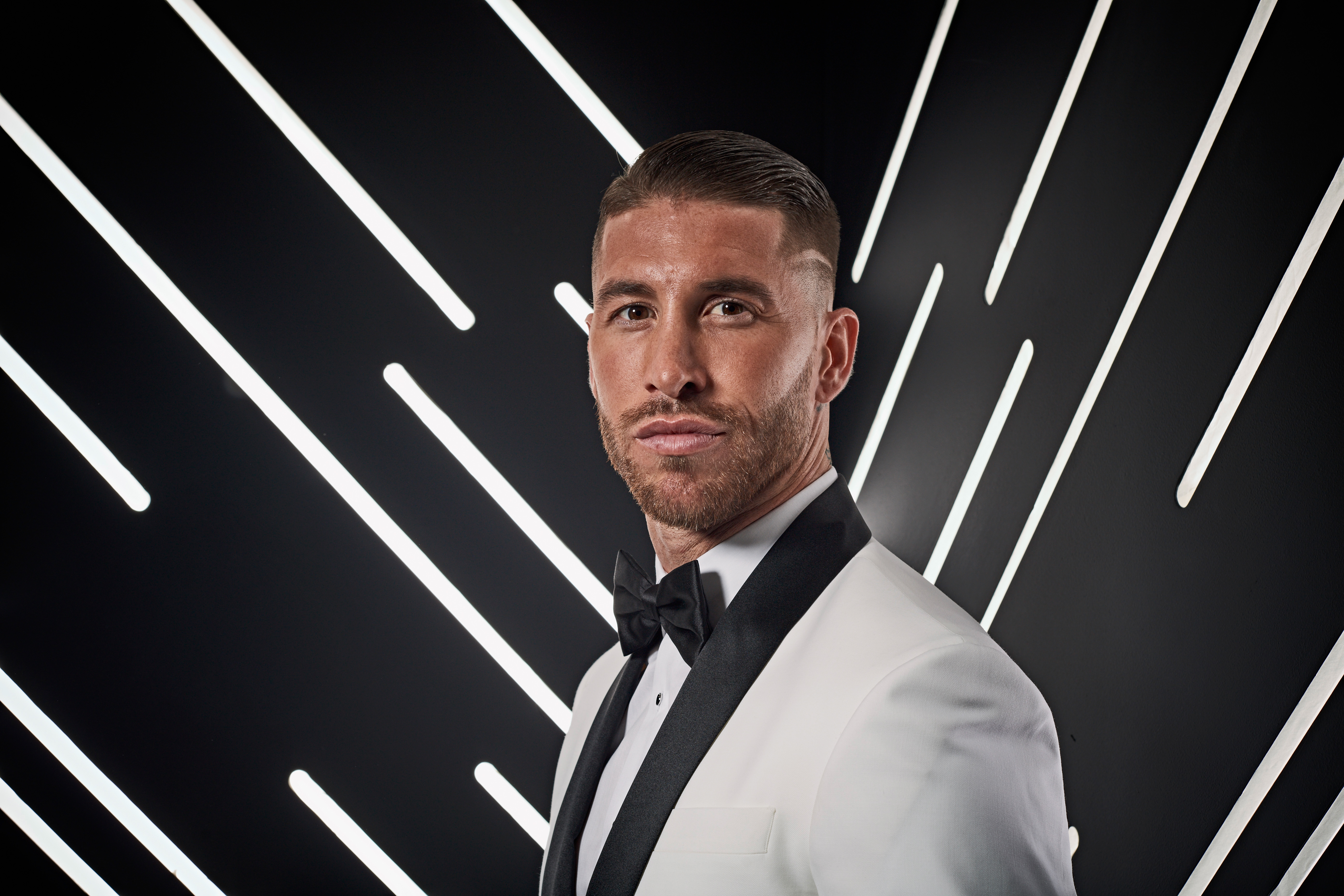 Sergio Ramos in a white tuxedo HD Wallpaper
