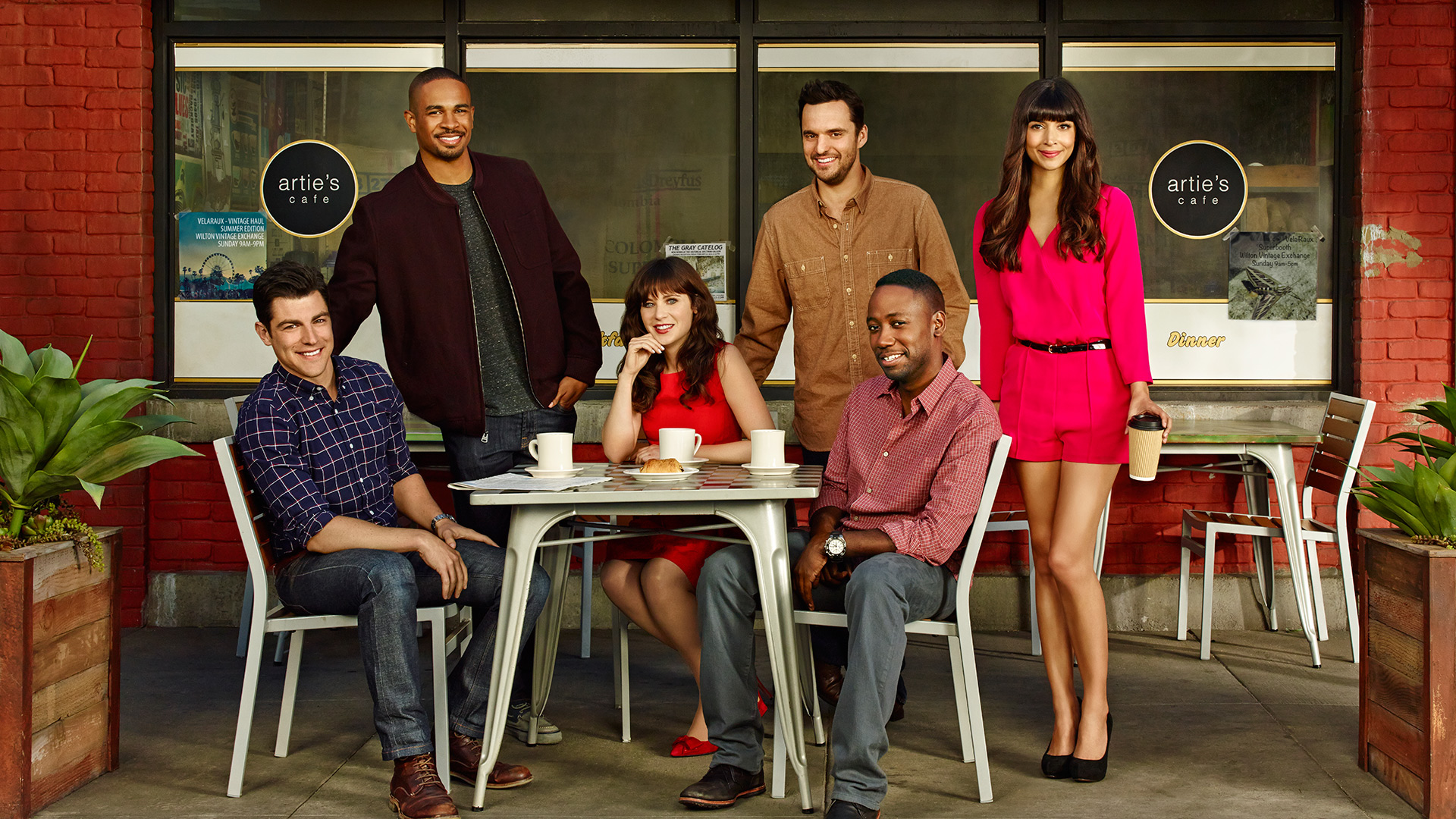 New Girl Cast at Artie's Cafe HD Wallpaper