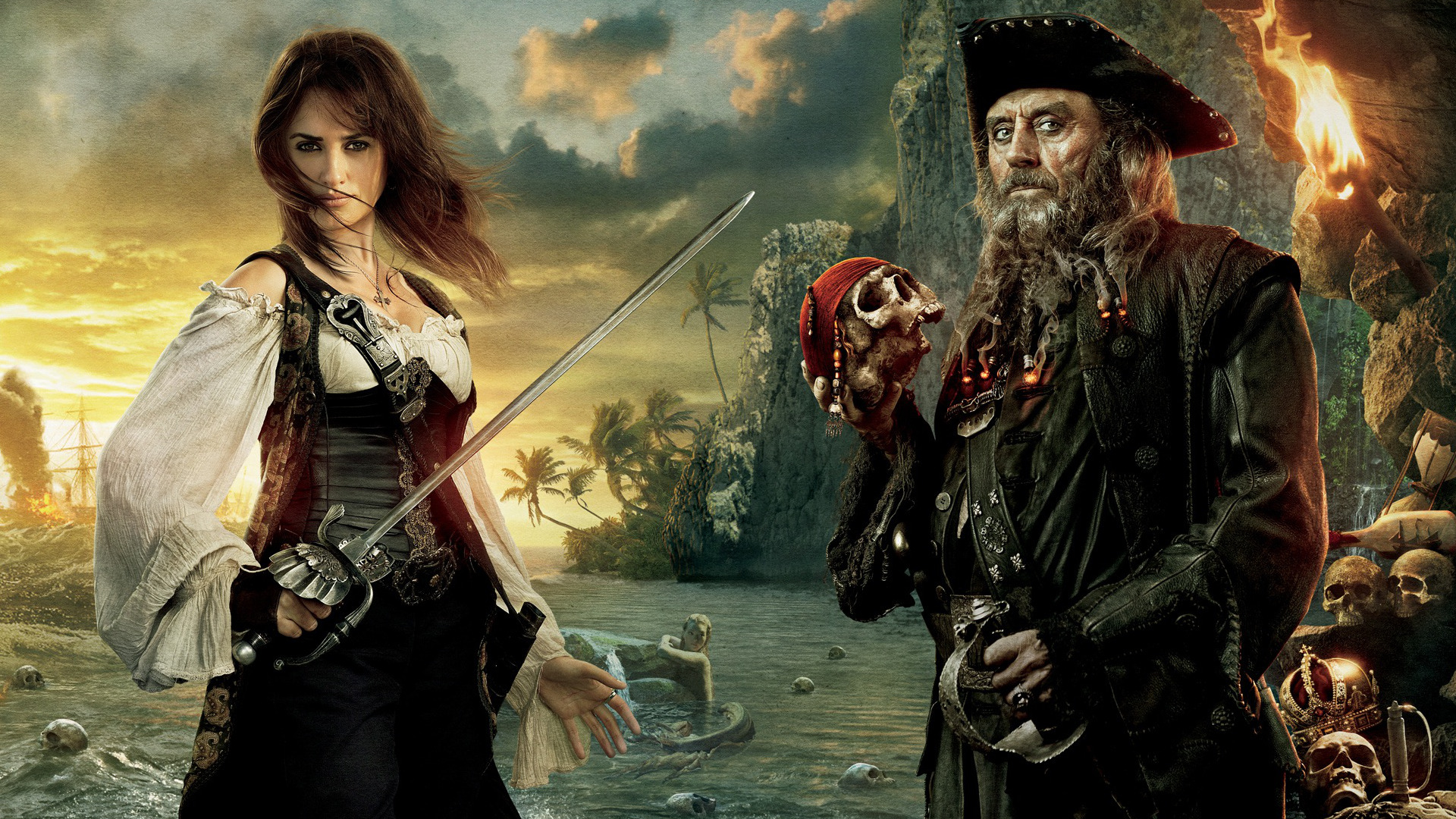 Angelica and Blackbeard from Pirates of the Caribbean HD Wallpaper