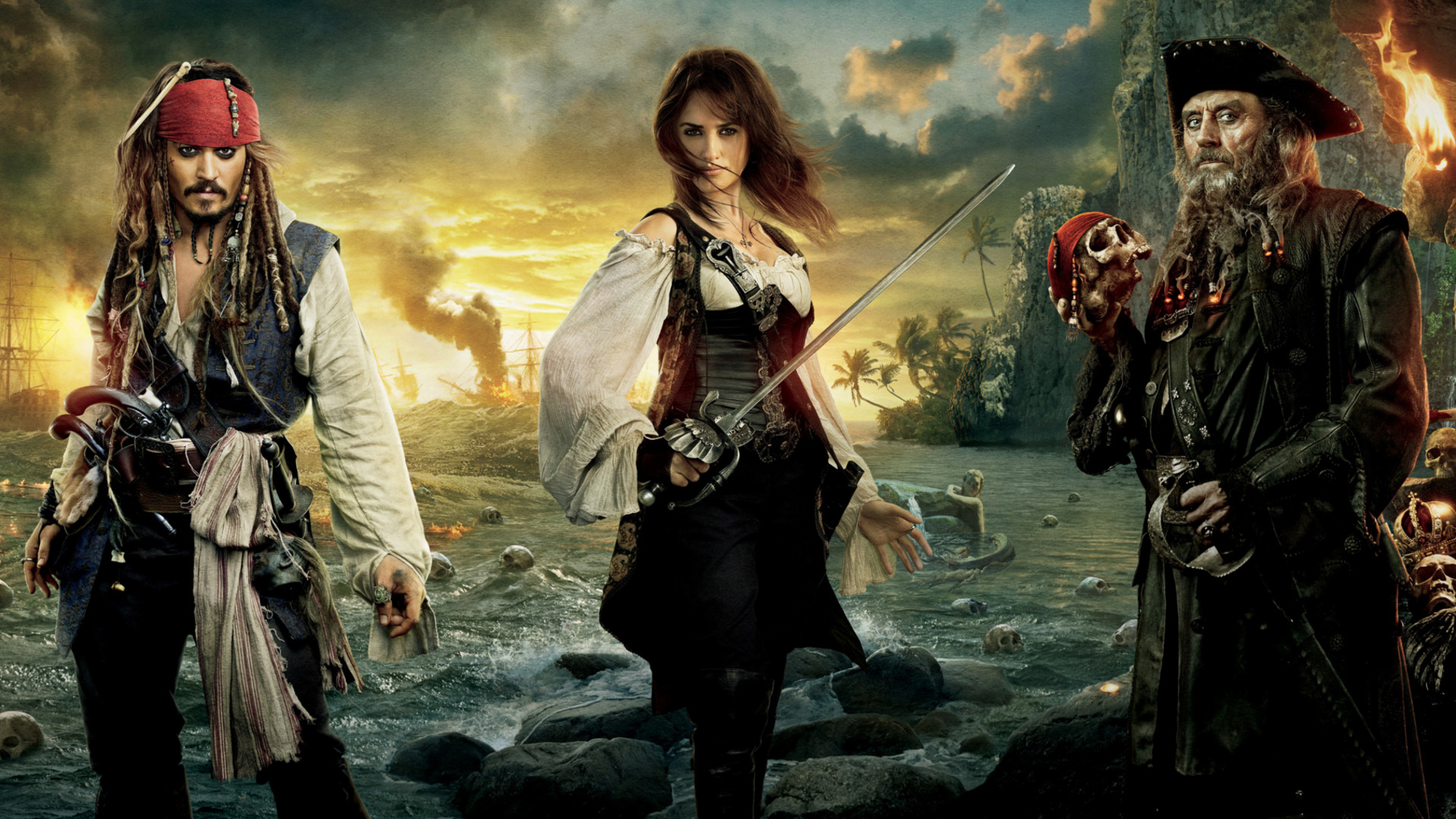 Captain Jack Sparrow and Blackbeard from Pirates of the Caribbean HD Wallpaper