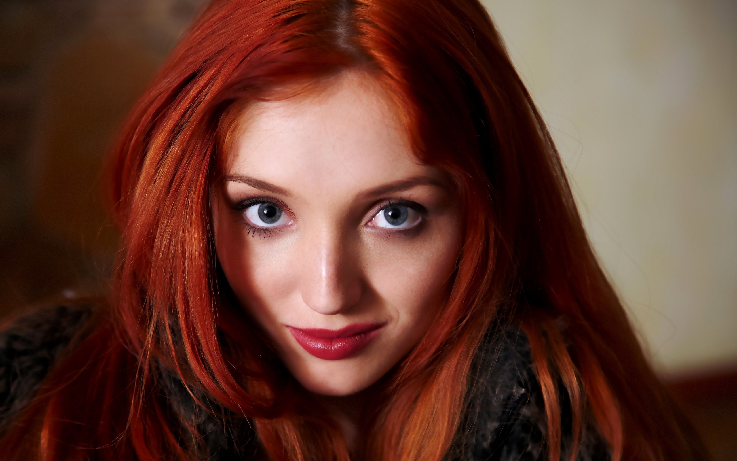 Woman with red hair and blue eyes HD Wallpaper