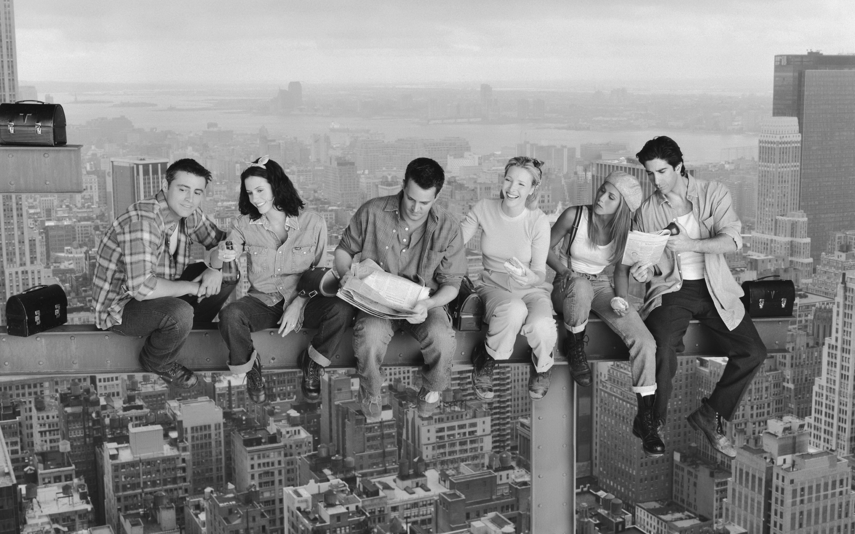 Friends cast sitting on a steel beam HD Wallpaper